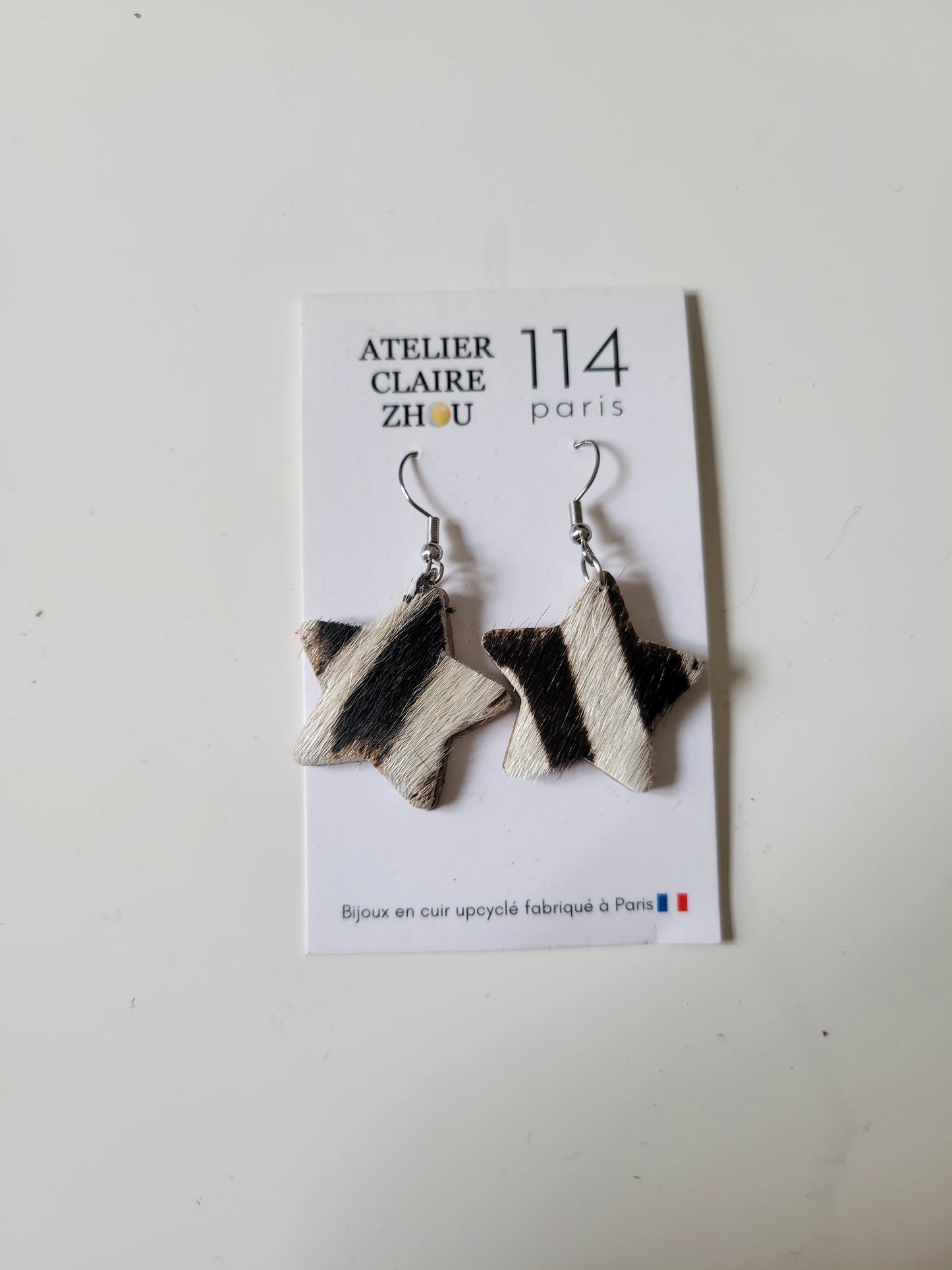 Boucles d'oreilles cuir recyclé double anneaux - Atelier Claire Zhou x 114 Paris