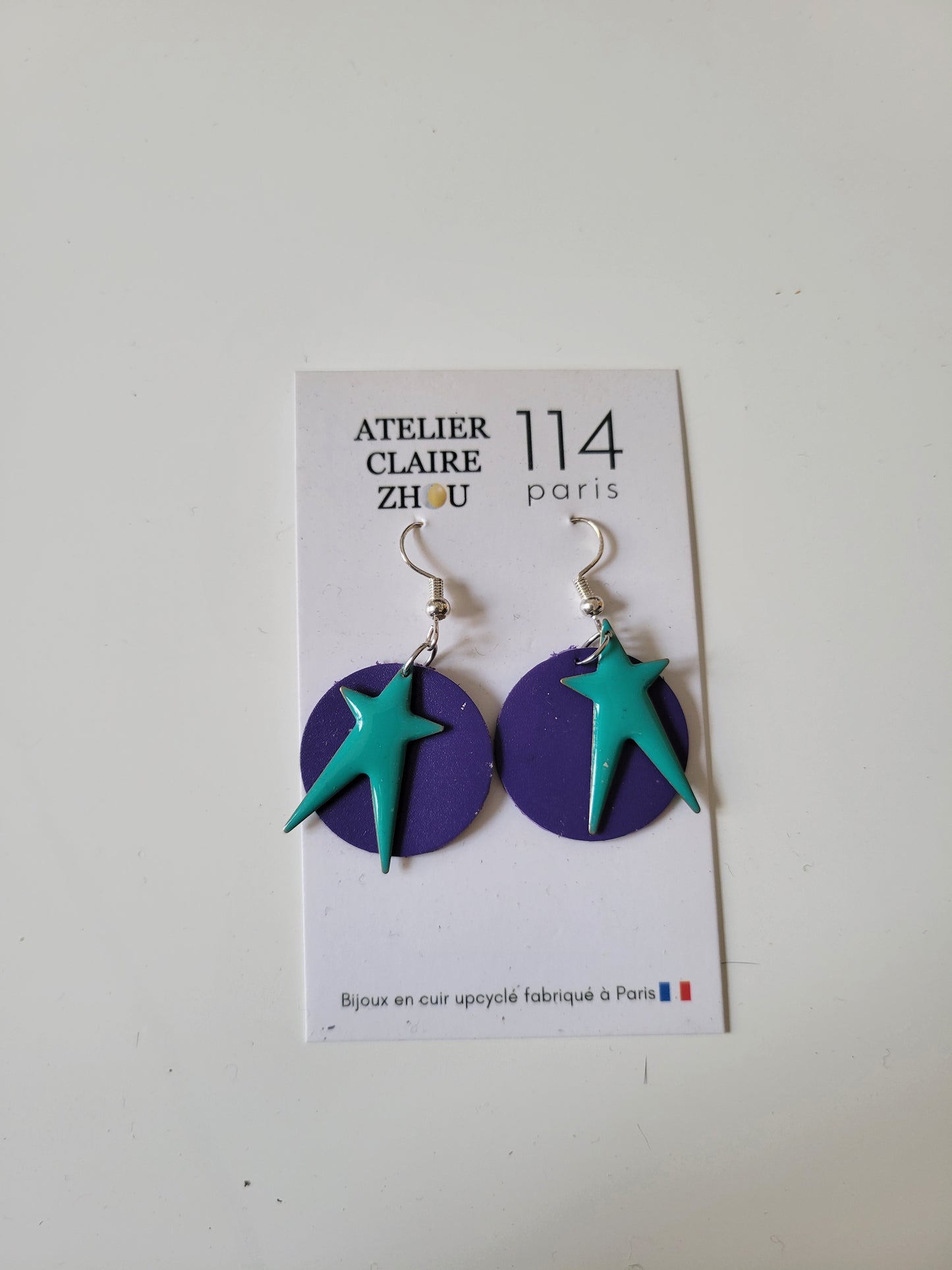 Boucles d'oreilles cuir recyclé double anneaux - Atelier Claire Zhou x 114 Paris