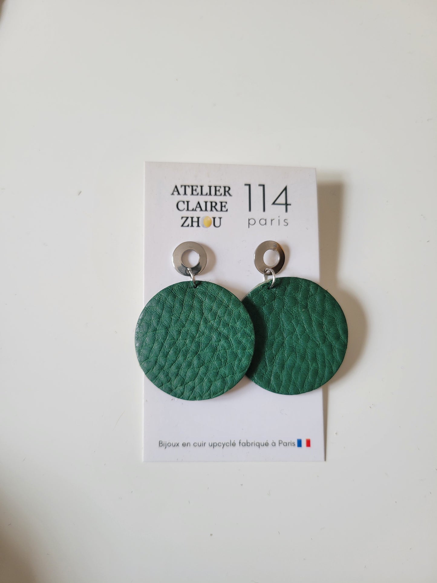 Boucles d'oreilles cuir recyclé - Atelier Claire Zhou x 114 Paris