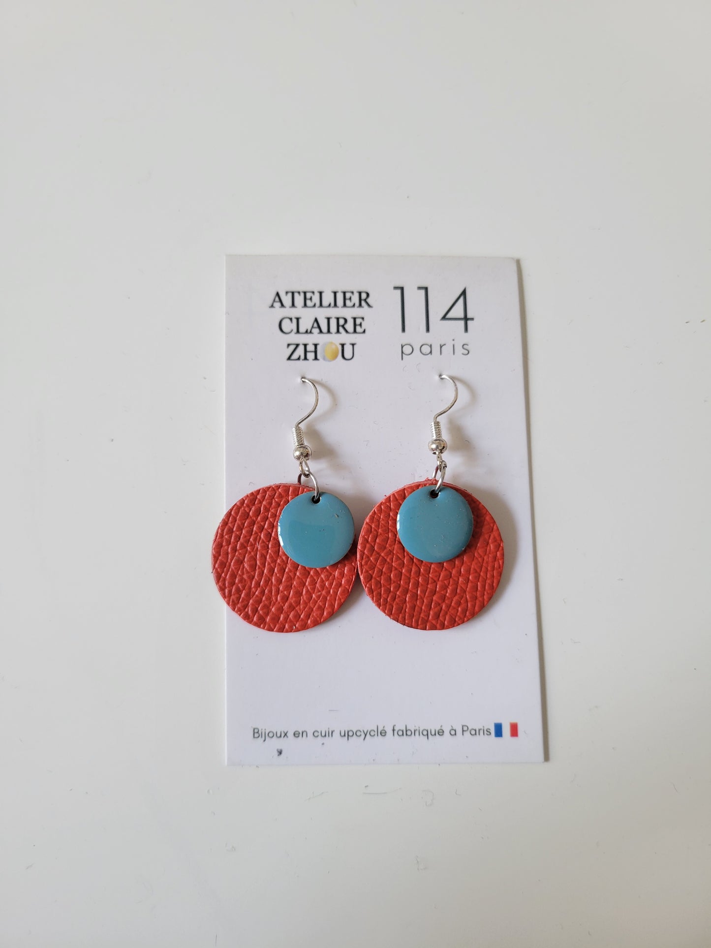Boucles d'oreilles cuir recyclé double anneaux - Atelier Claire Zhou x 114 Paris