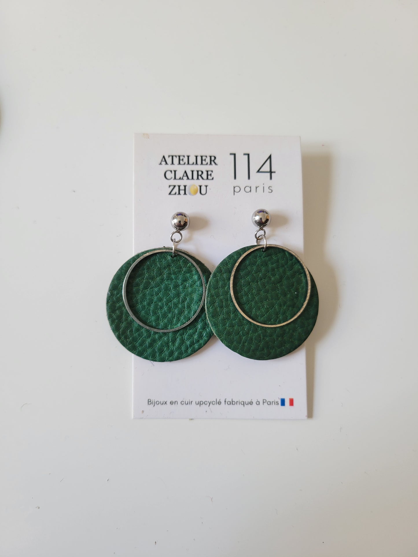 Boucles d'oreilles cuir recyclé - Atelier Claire Zhou x 114 Paris