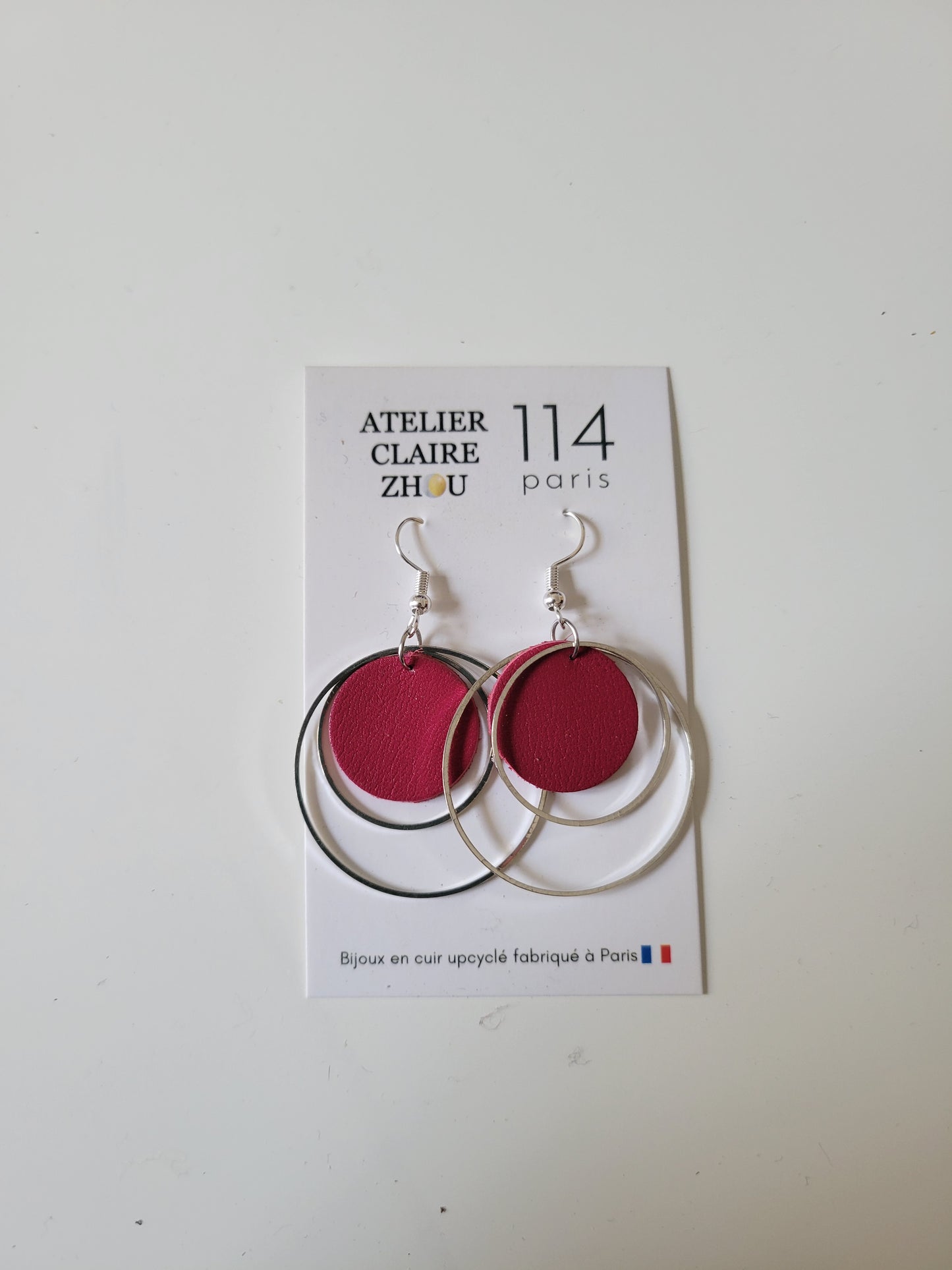 Boucles d'oreilles cuir recyclé double anneaux - Atelier Claire Zhou x 114 Paris
