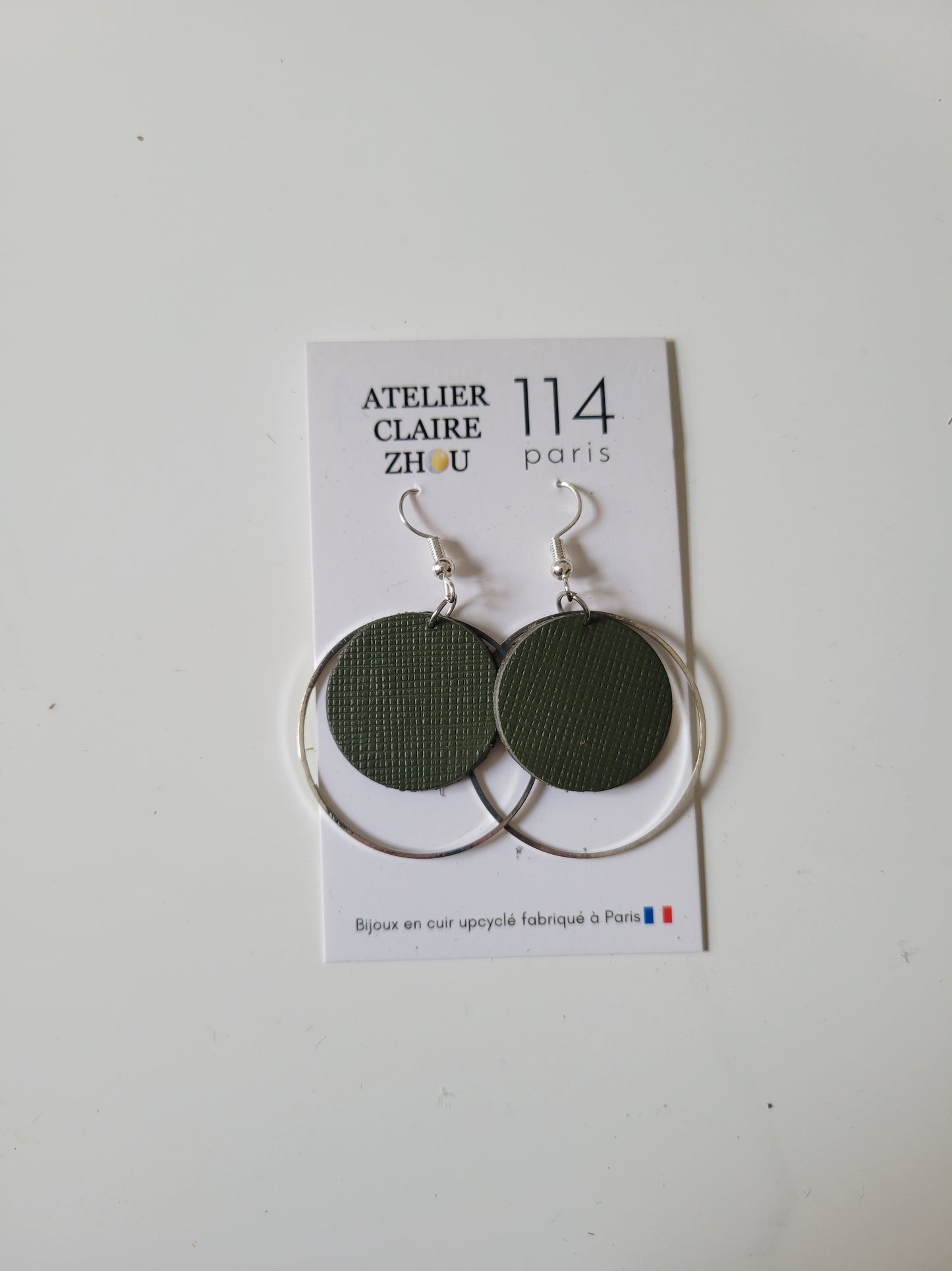 Boucles d'oreilles cuir recyclé double anneaux - Atelier Claire Zhou x 114 Paris