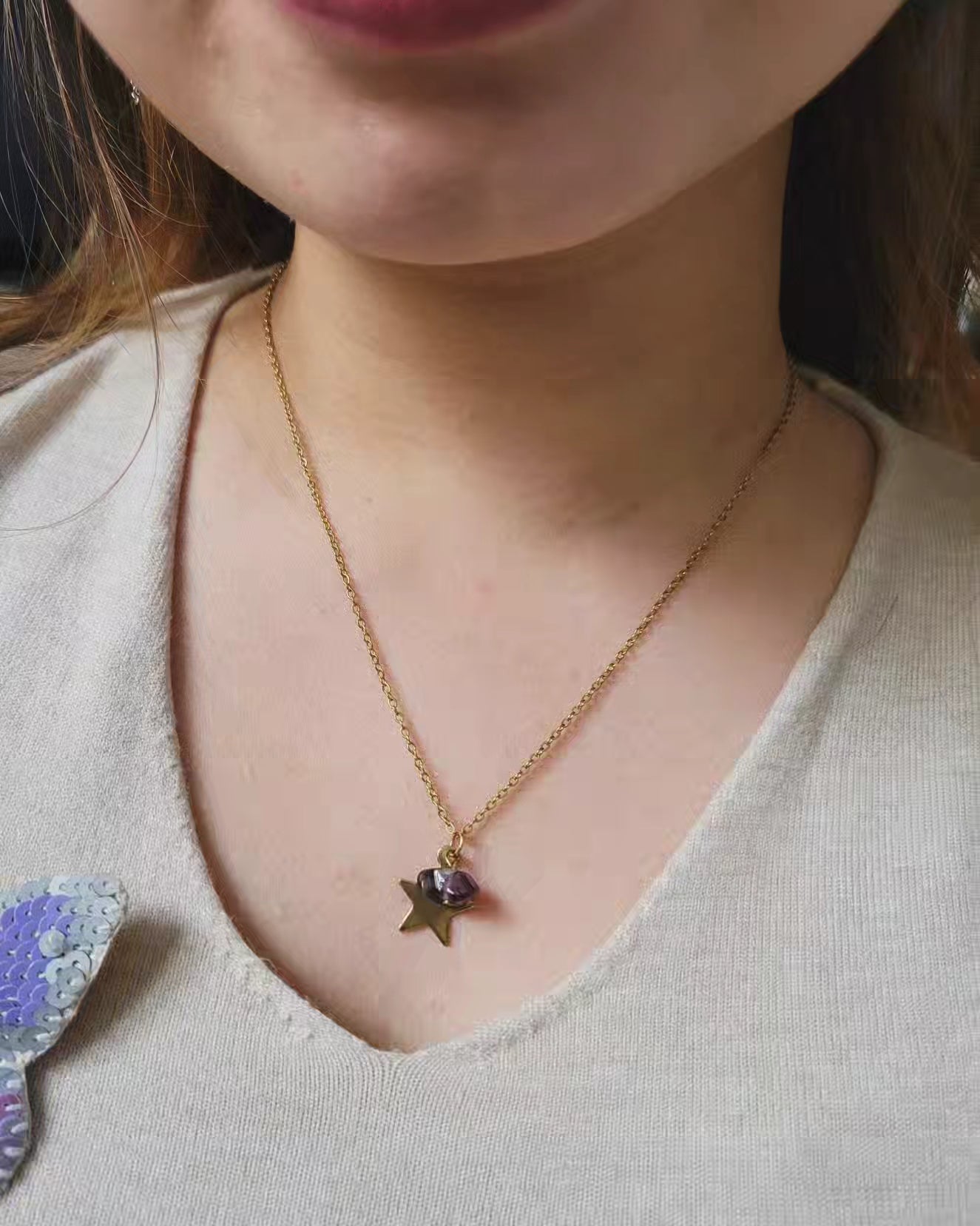 Collier étoilé voeu et pierre naturelle - ETOILE