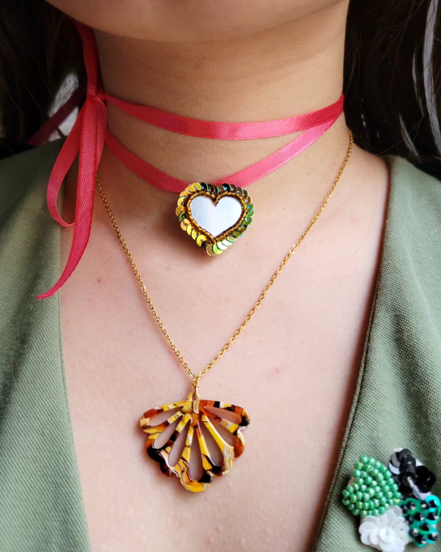 Collier résine retro vintage - ADELE/CLAUDIA/CATHERINE/ISABELLE/JEANNE/PHILO