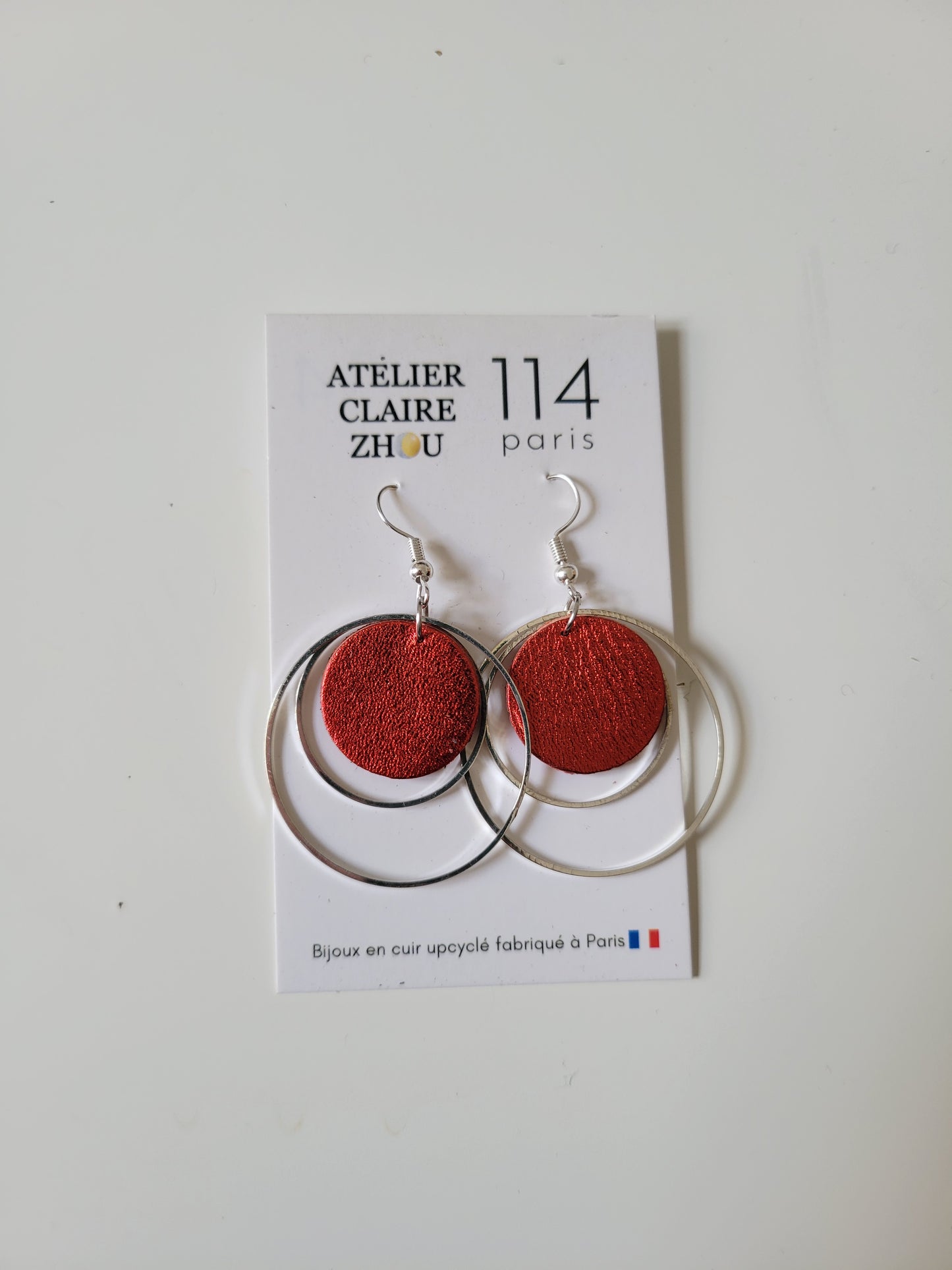Boucles d'oreilles cuir recyclé double anneaux - Atelier Claire Zhou x 114 Paris
