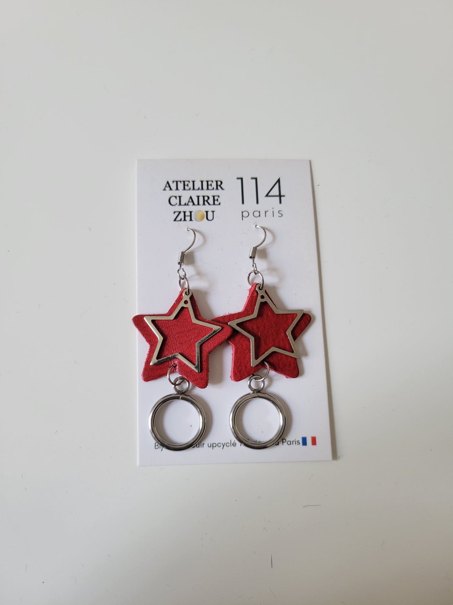 Boucles d'oreilles cuir recyclé double anneaux - Atelier Claire Zhou x 114 Paris