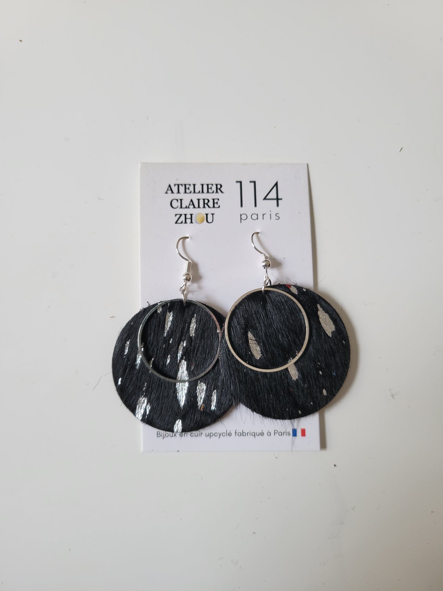 Boucles d'oreilles cuir recyclé double anneaux - Atelier Claire Zhou x 114 Paris