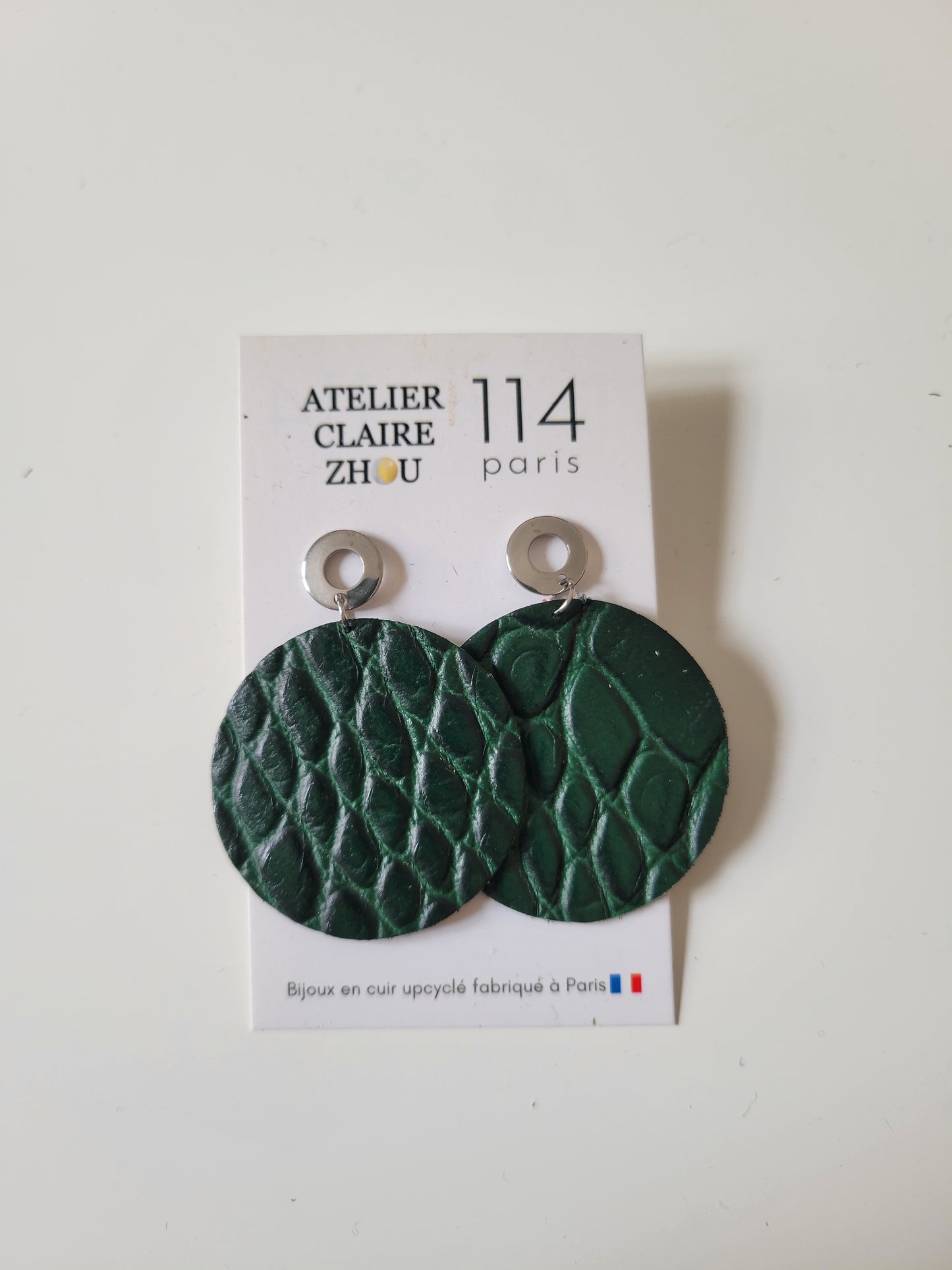 Boucles d'oreilles cuir recyclé - Atelier Claire Zhou x 114 Paris