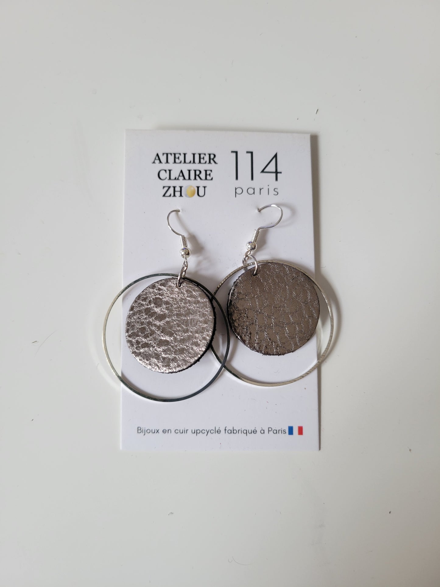 Boucles d'oreilles cuir recyclé double anneaux - Atelier Claire Zhou x 114 Paris