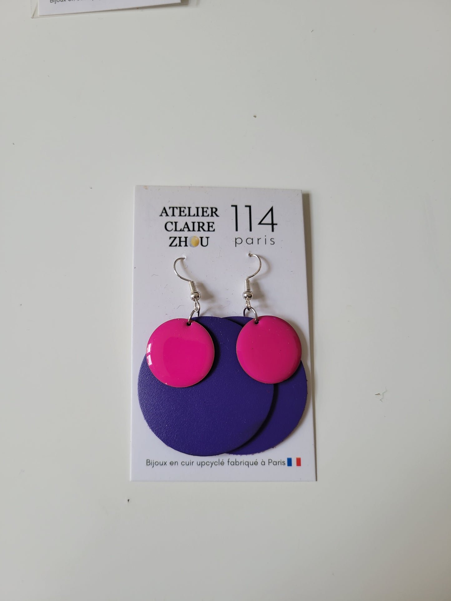 Boucles d'oreilles cuir recyclé double anneaux - Atelier Claire Zhou x 114 Paris