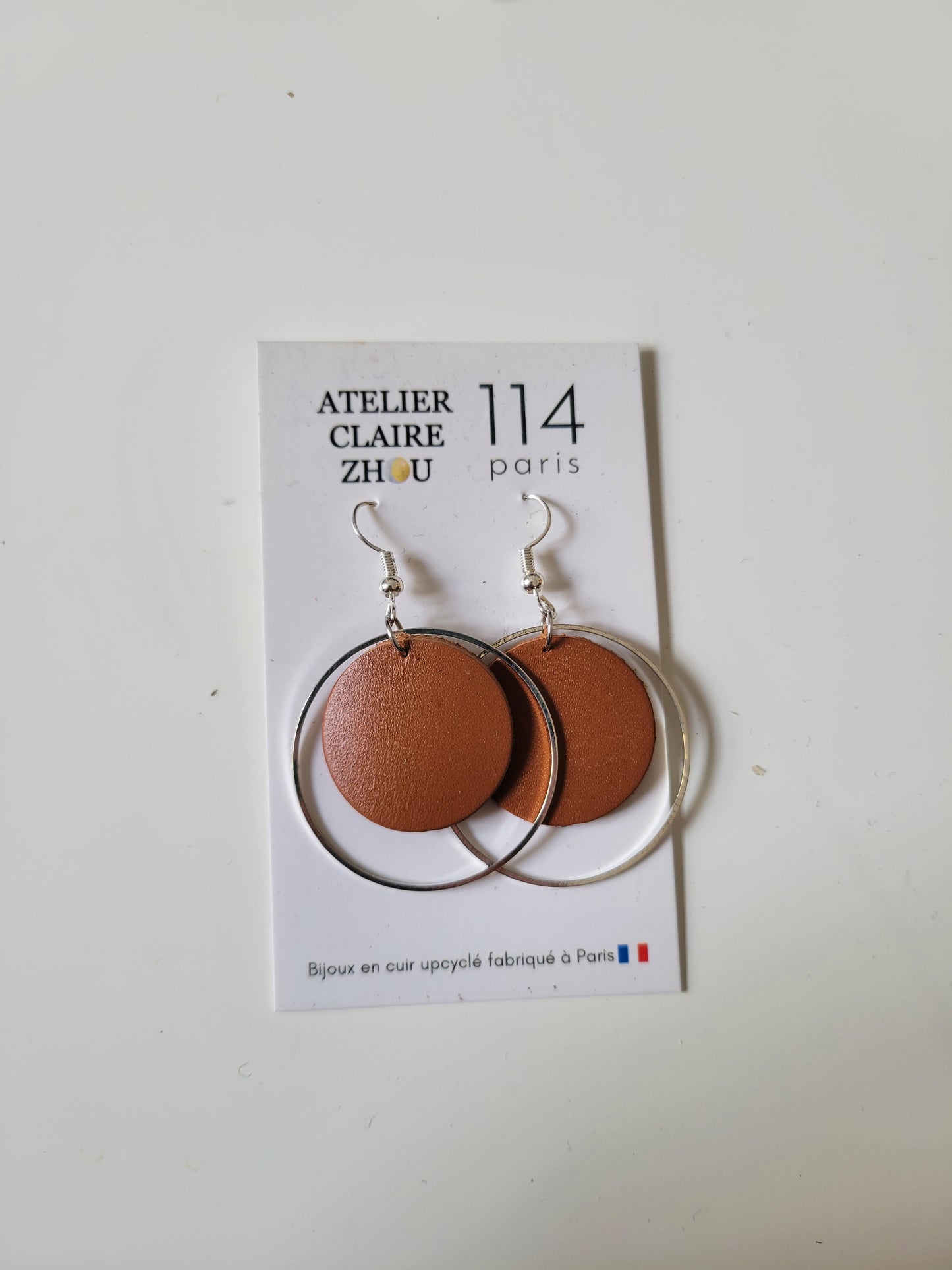 Boucles d'oreilles cuir recyclé double anneaux - Atelier Claire Zhou x 114 Paris