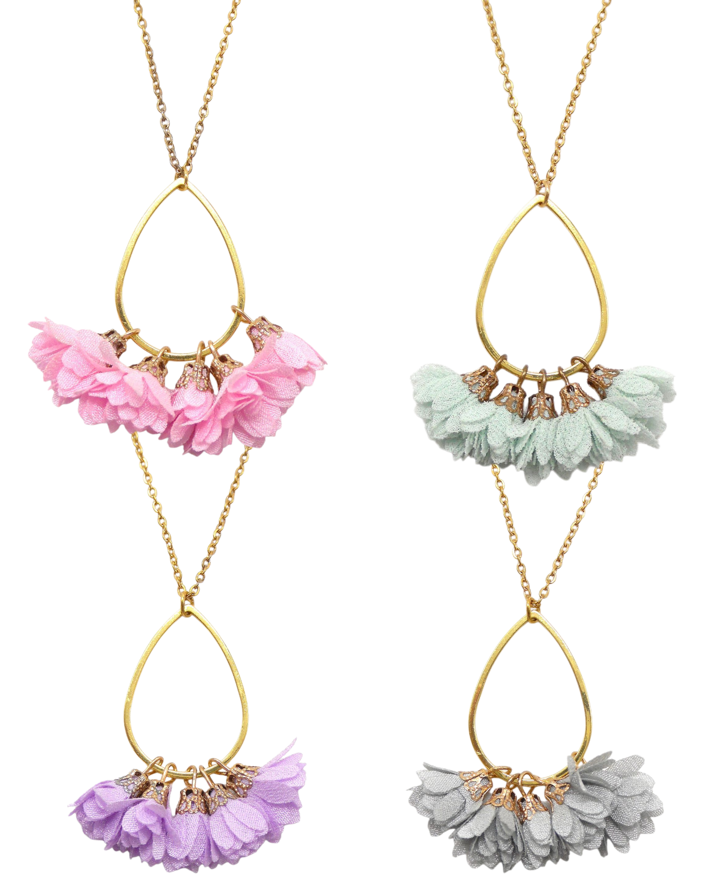 Collier long cercle/goutte fleurs - ROSE/ROSIE
