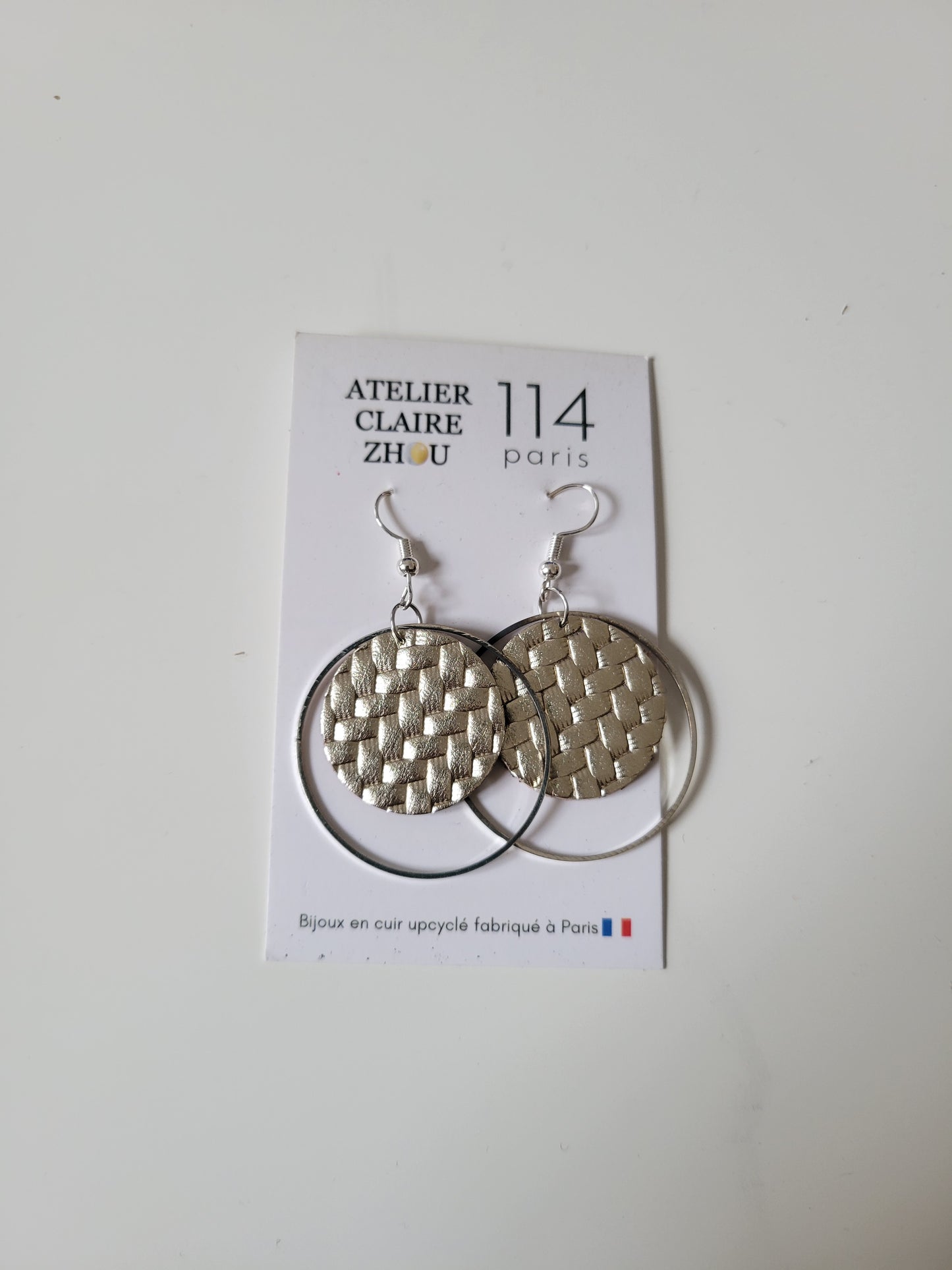 Boucles d'oreilles cuir recyclé double anneaux - Atelier Claire Zhou x 114 Paris