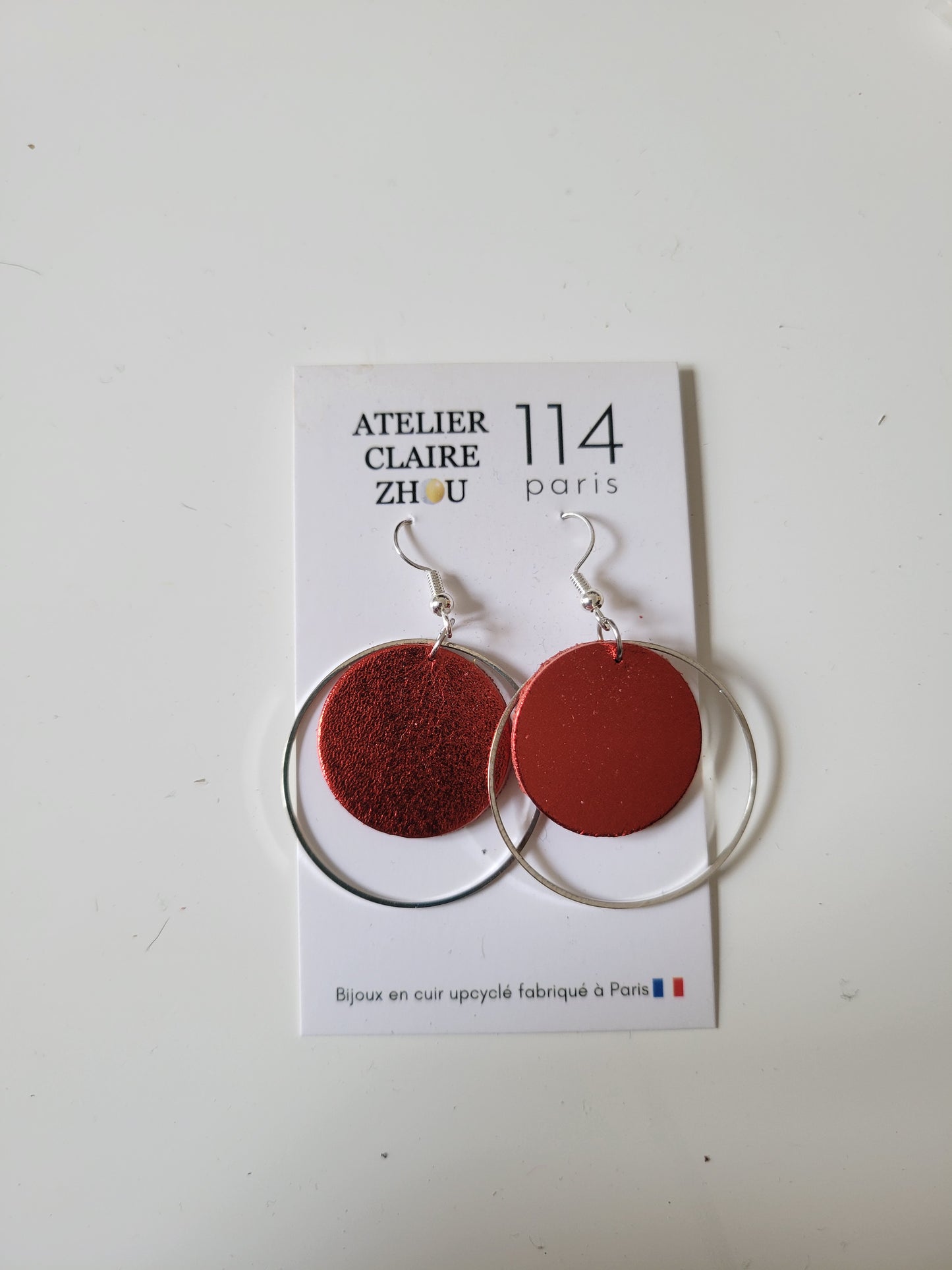 Boucles d'oreilles cuir recyclé double anneaux - Atelier Claire Zhou x 114 Paris