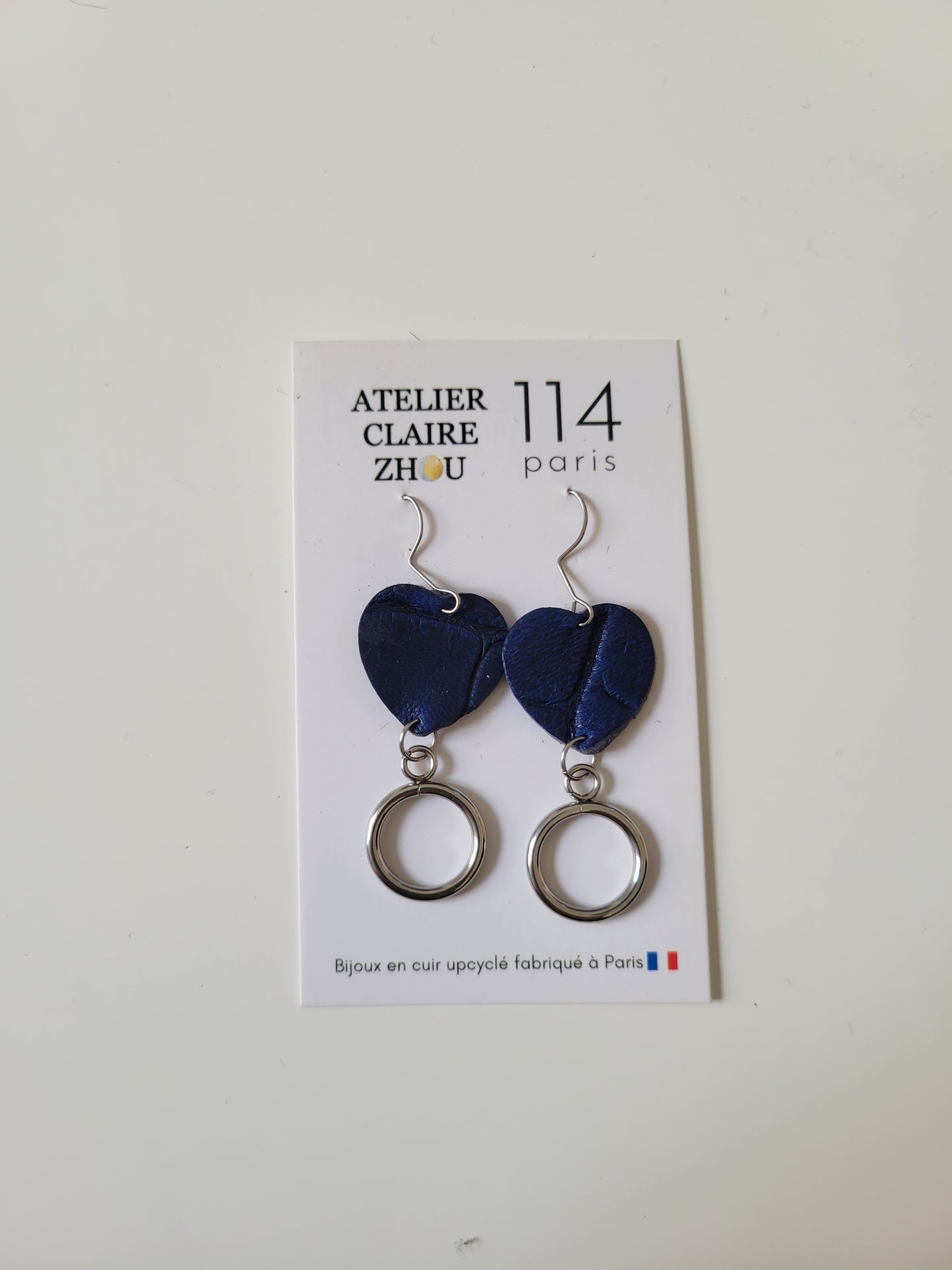 Boucles d'oreilles cuir recyclé double anneaux - Atelier Claire Zhou x 114 Paris
