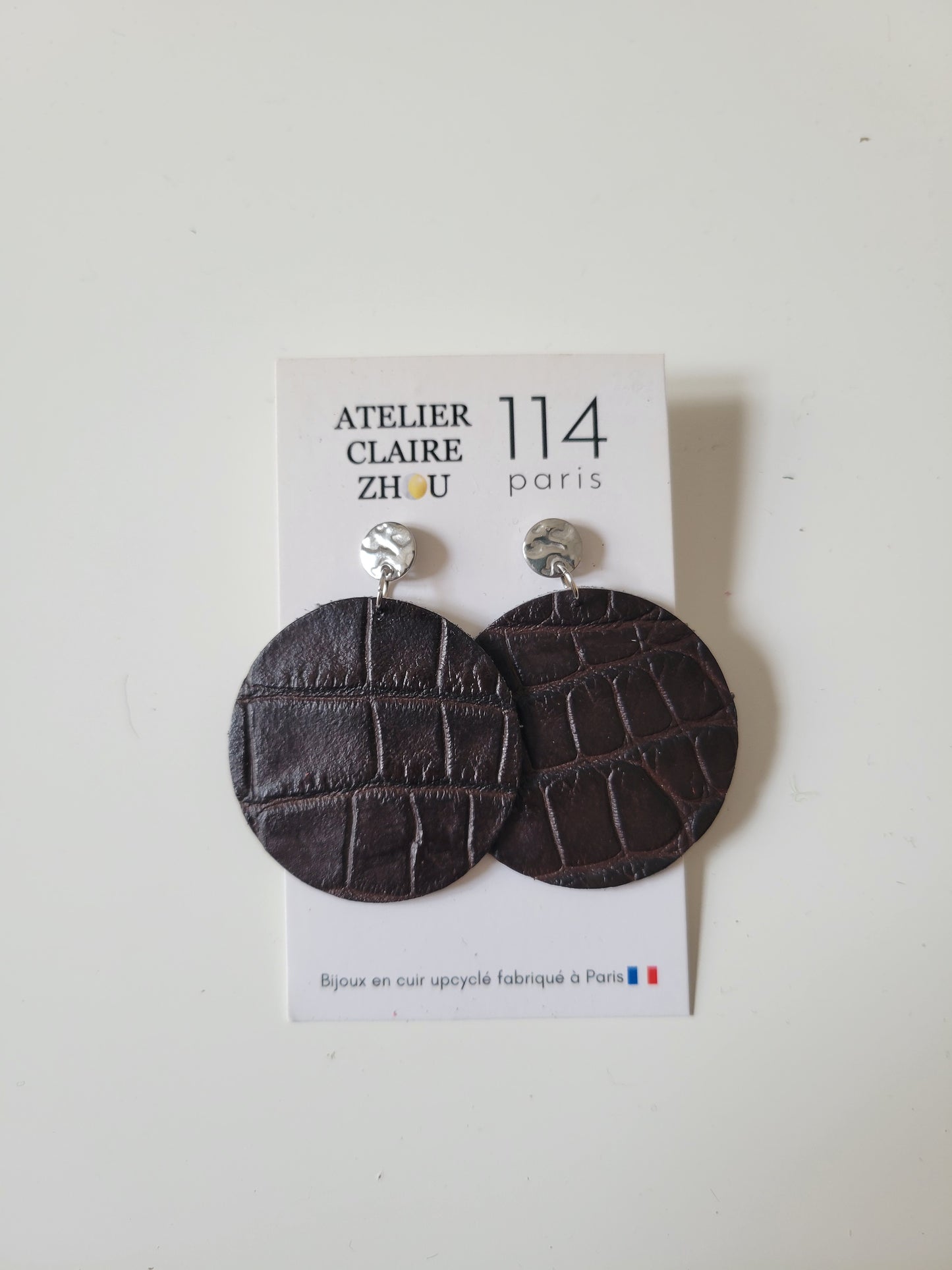 Boucles d'oreilles cuir recyclé - Atelier Claire Zhou x 114 Paris