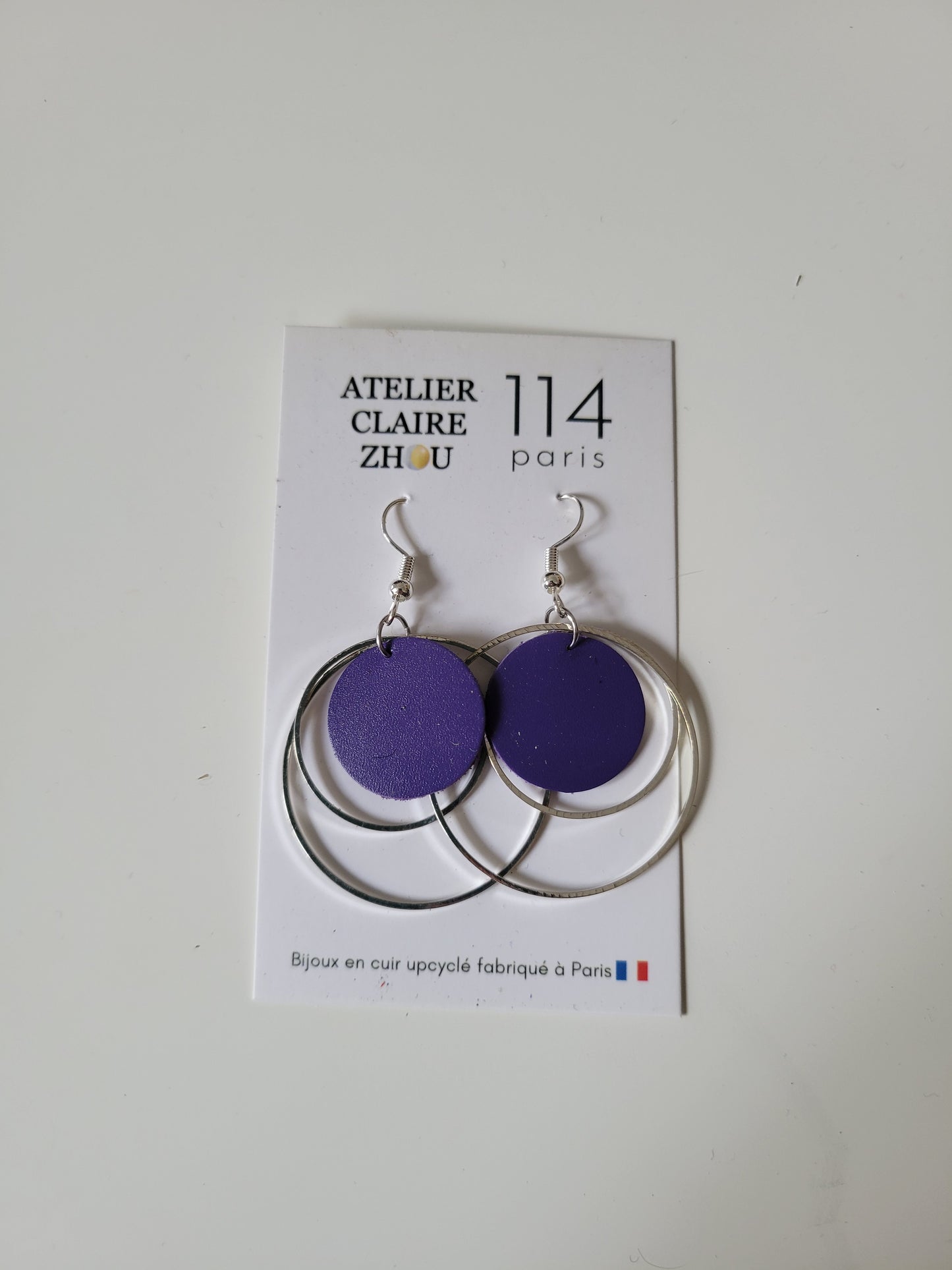 Boucles d'oreilles cuir recyclé double anneaux - Atelier Claire Zhou x 114 Paris