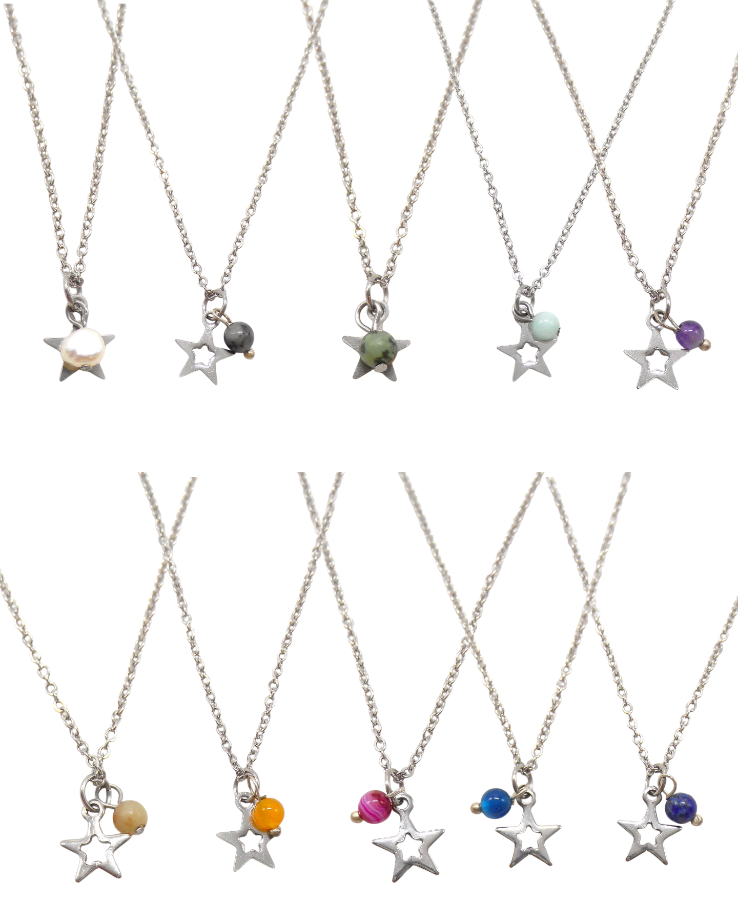Collier petite étoile et perle pierre naturelle - MABO