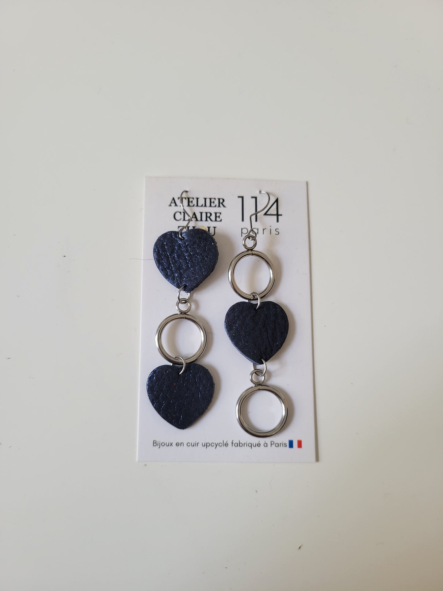 Boucles d'oreilles cuir recyclé double anneaux - Atelier Claire Zhou x 114 Paris
