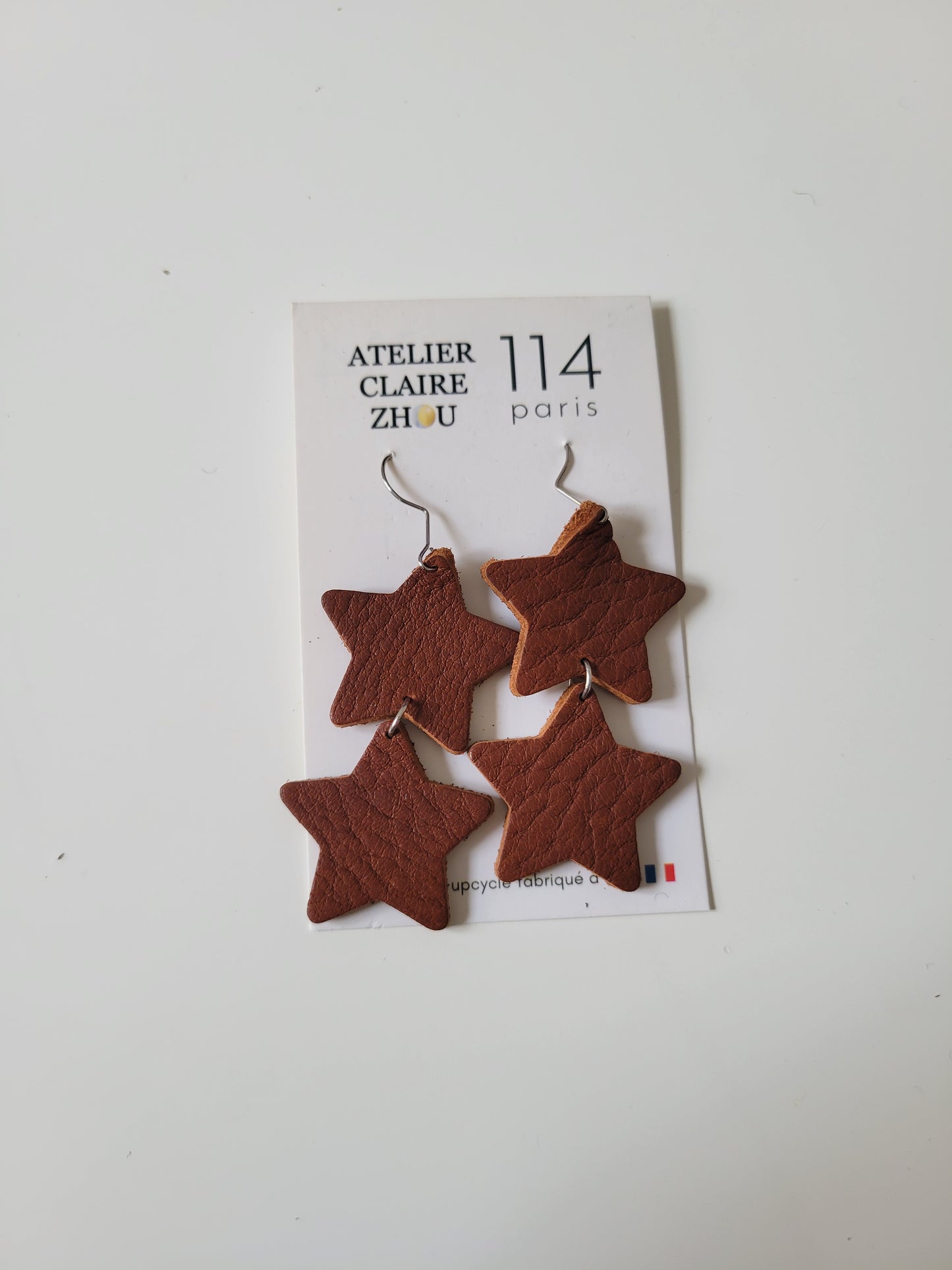 Boucles d'oreilles cuir recyclé double anneaux - Atelier Claire Zhou x 114 Paris