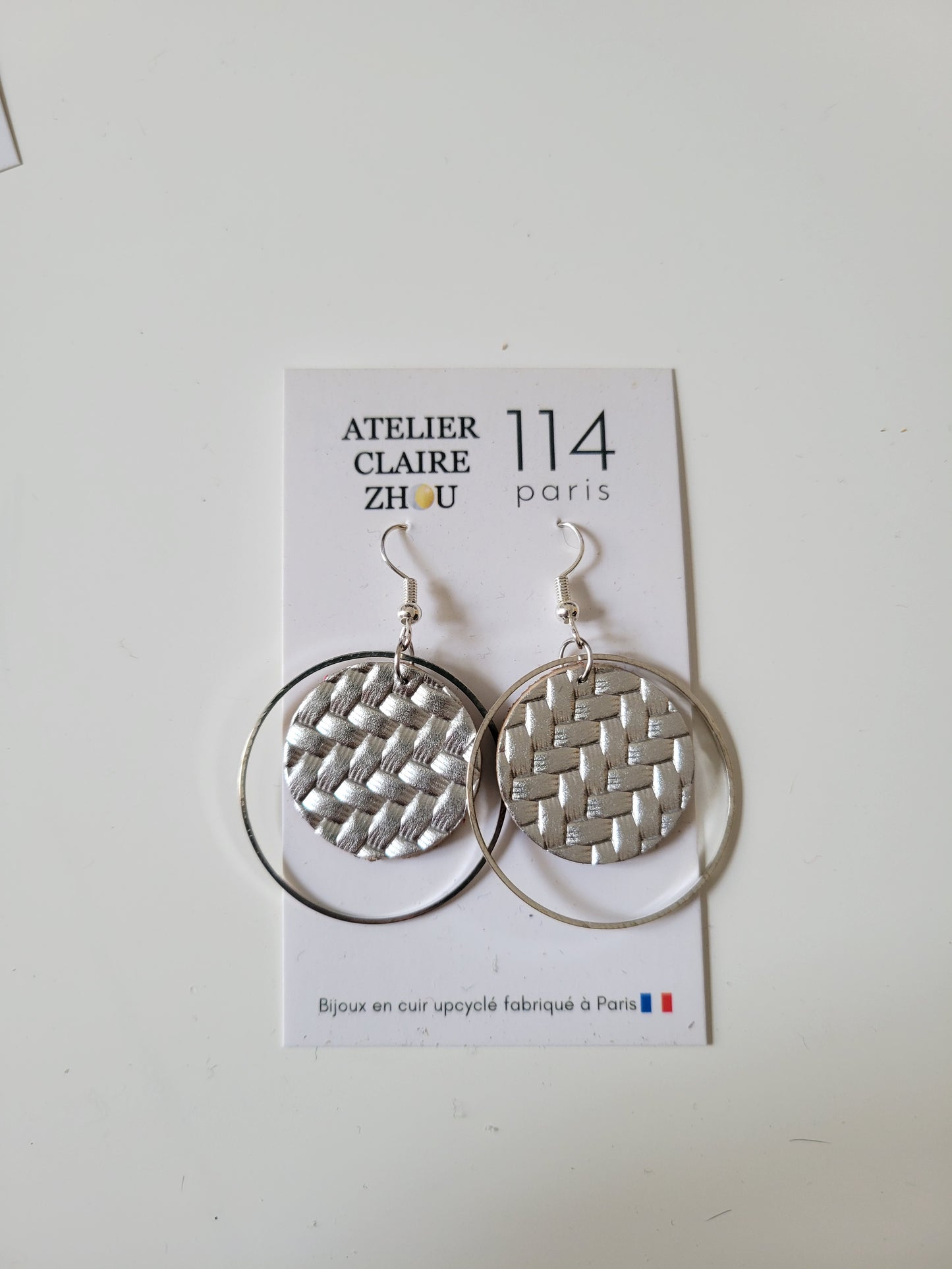 Boucles d'oreilles cuir recyclé double anneaux - Atelier Claire Zhou x 114 Paris