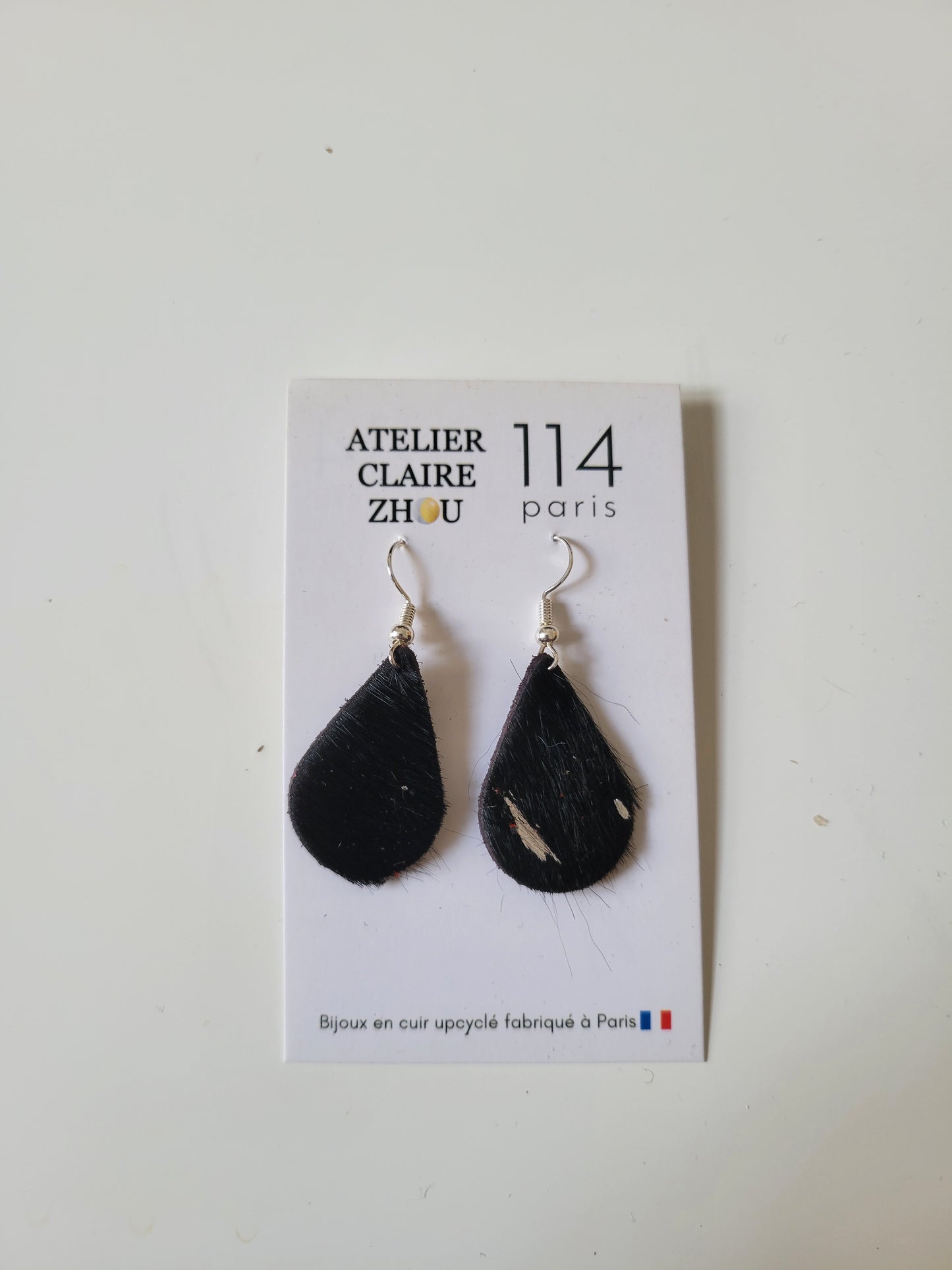 Boucles d'oreilles cuir recyclé double anneaux - Atelier Claire Zhou x 114 Paris