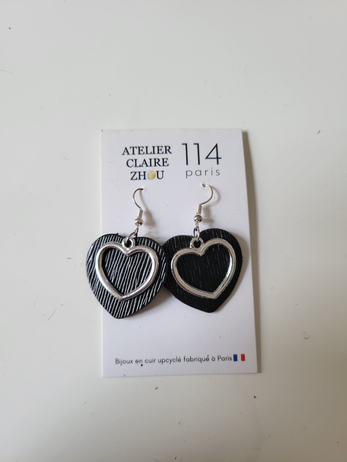 Boucles d'oreilles cuir recyclé double anneaux - Atelier Claire Zhou x 114 Paris