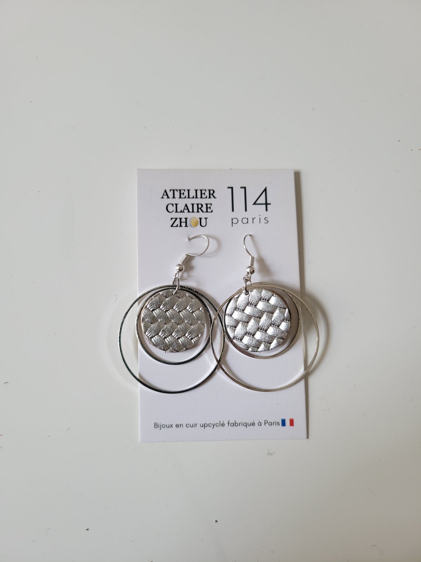 Boucles d'oreilles cuir recyclé double anneaux - Atelier Claire Zhou x 114 Paris