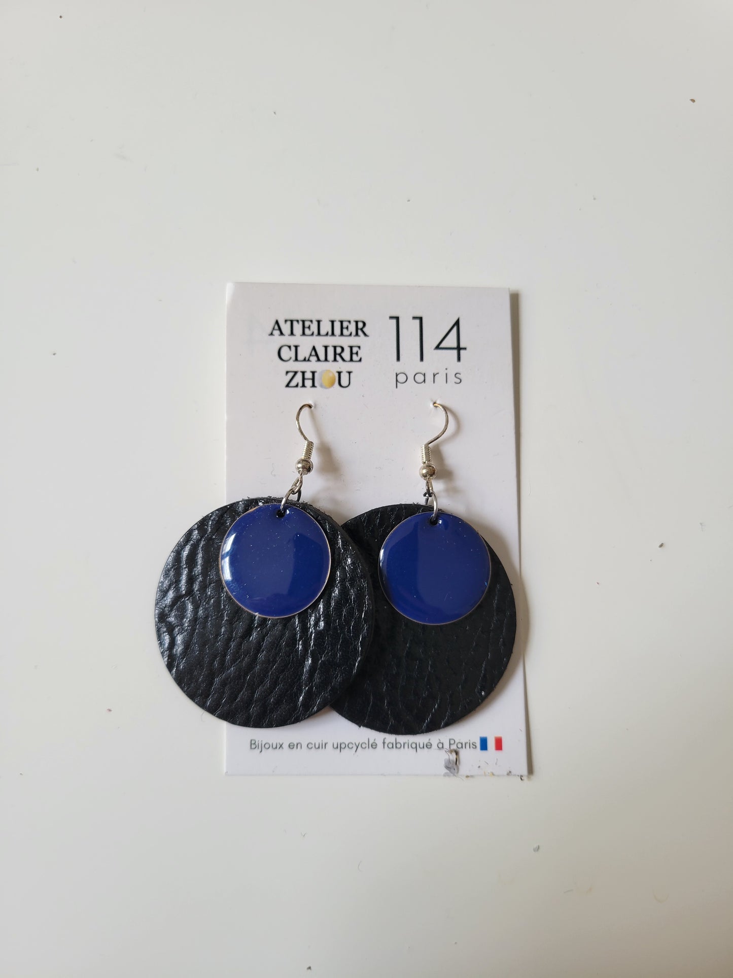 Boucles d'oreilles cuir recyclé double anneaux - Atelier Claire Zhou x 114 Paris