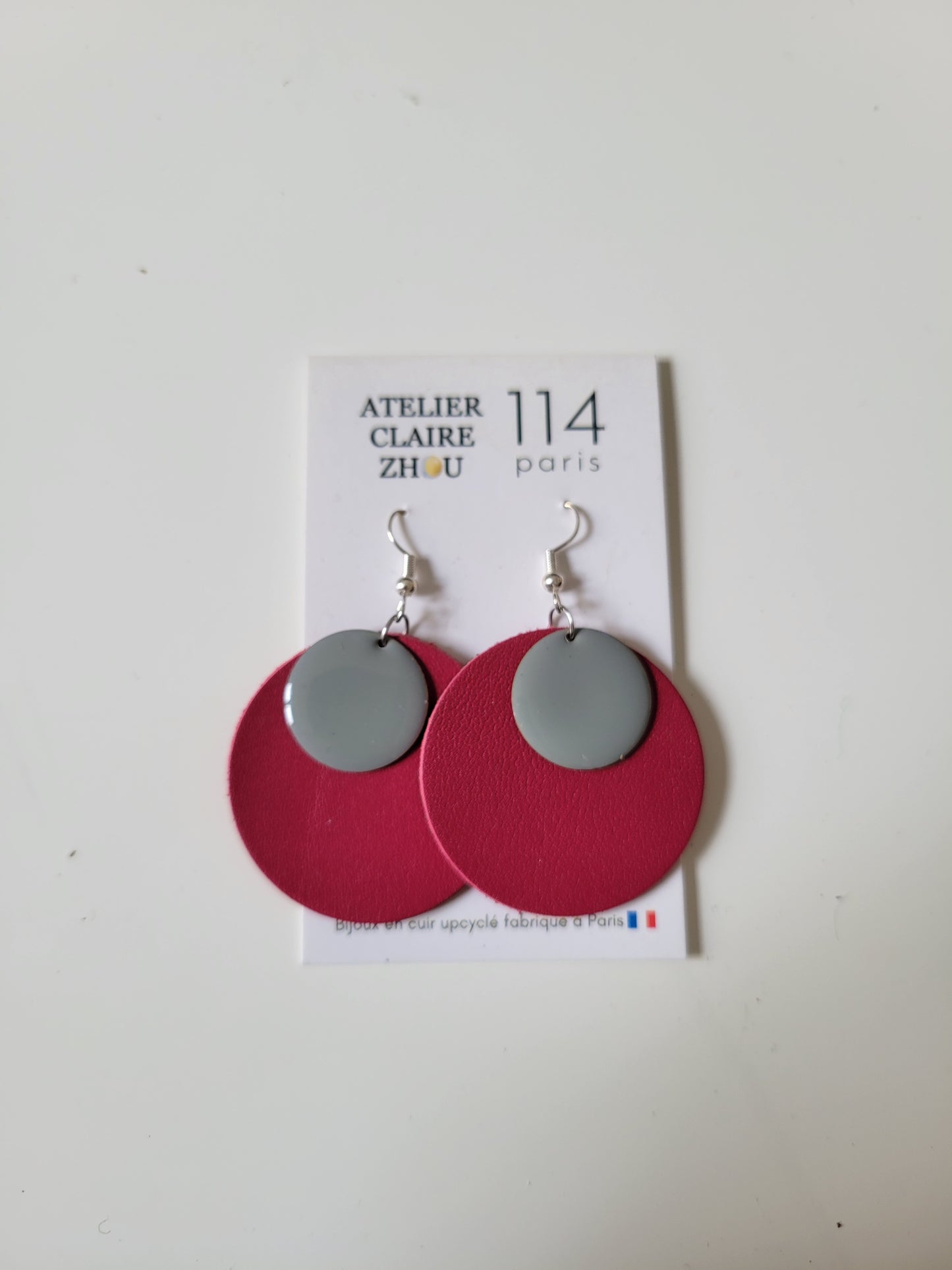 Boucles d'oreilles cuir recyclé double anneaux - Atelier Claire Zhou x 114 Paris