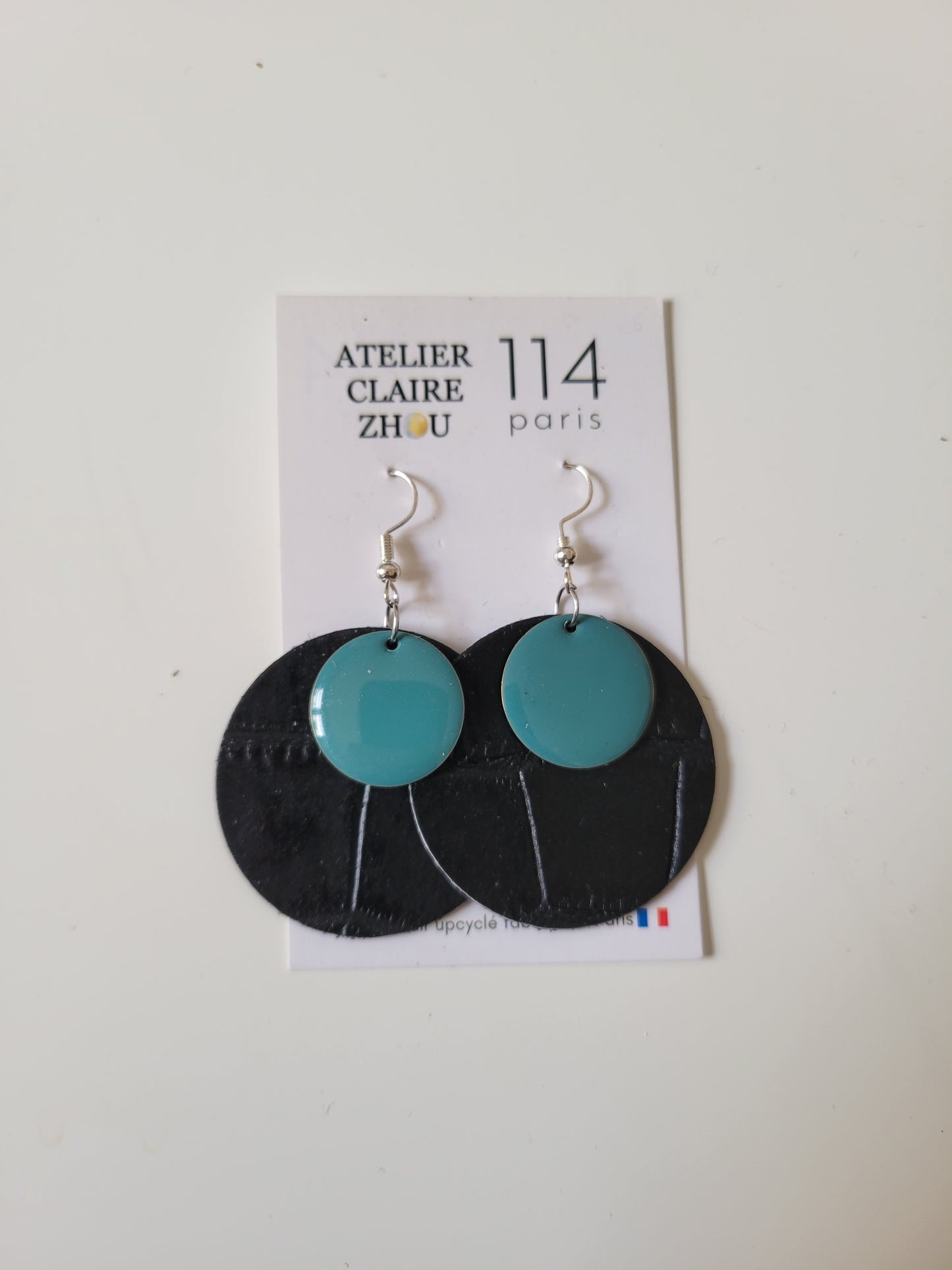Boucles d'oreilles cuir recyclé double anneaux - Atelier Claire Zhou x 114 Paris