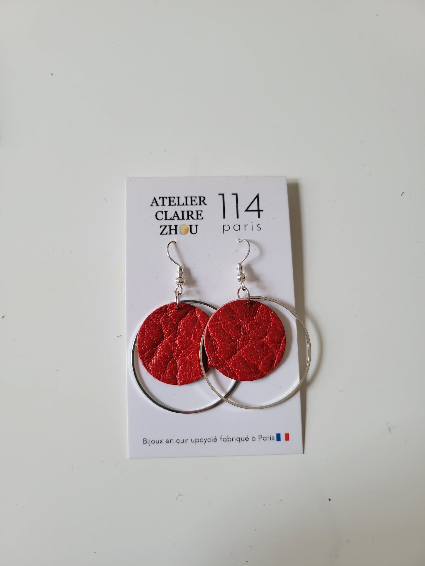 Boucles d'oreilles cuir recyclé double anneaux - Atelier Claire Zhou x 114 Paris