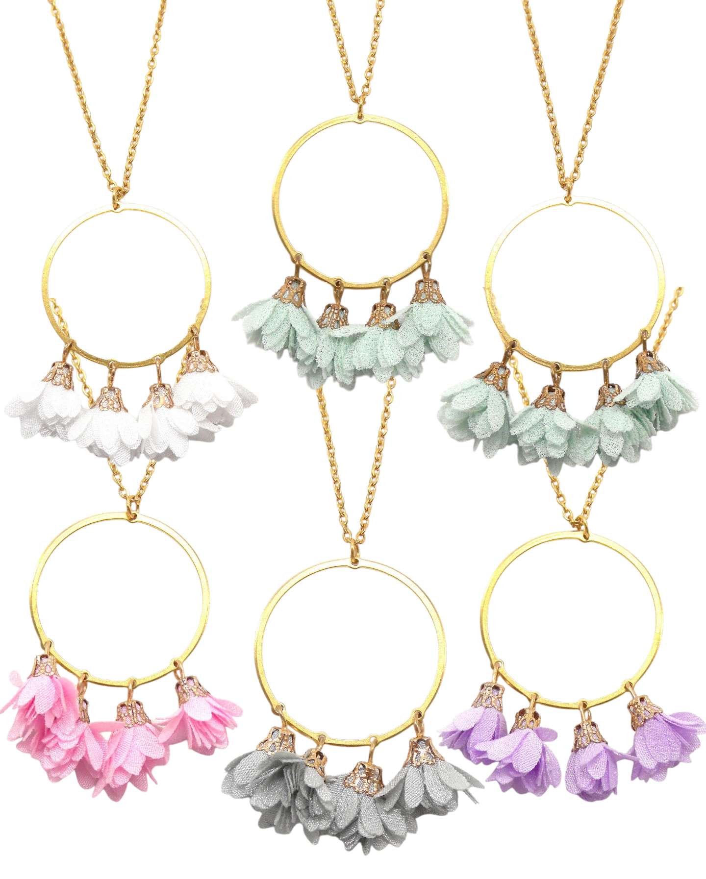 Collier long cercle/goutte fleurs - ROSE/ROSIE