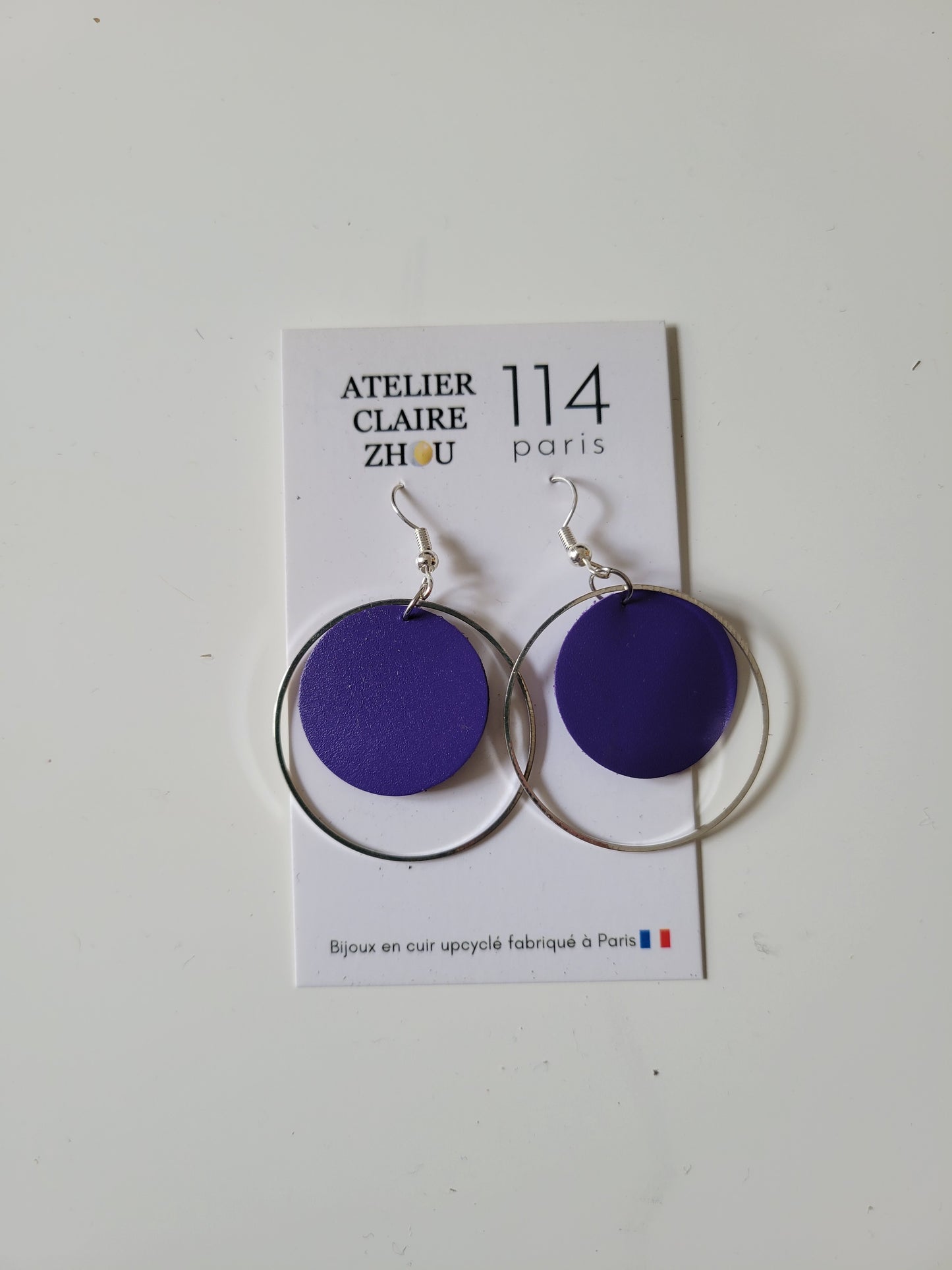 Boucles d'oreilles cuir recyclé double anneaux - Atelier Claire Zhou x 114 Paris