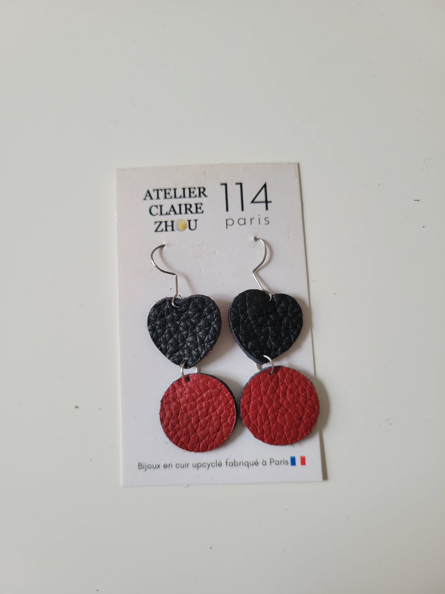 Boucles d'oreilles cuir recyclé double anneaux - Atelier Claire Zhou x 114 Paris