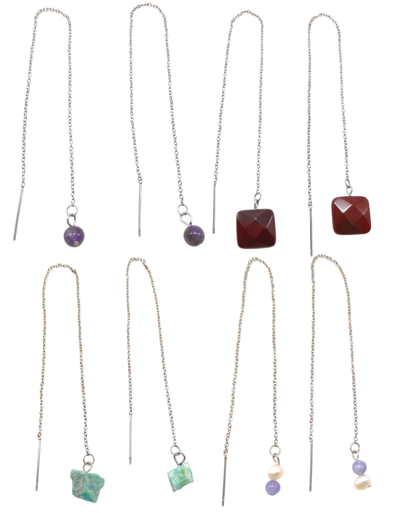 Boucles d'oreilles chaine fine longue pierres naturelles - TESSA