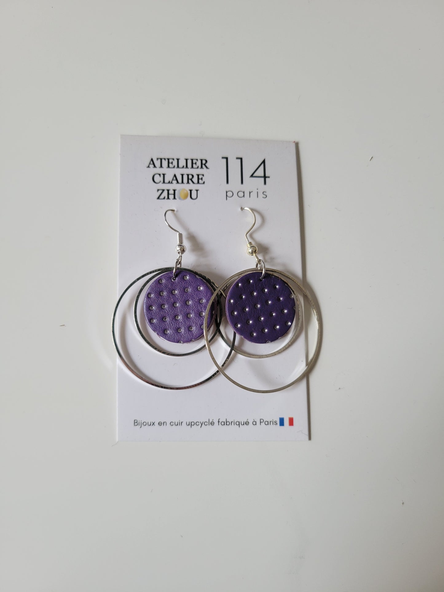 Boucles d'oreilles cuir recyclé double anneaux - Atelier Claire Zhou x 114 Paris
