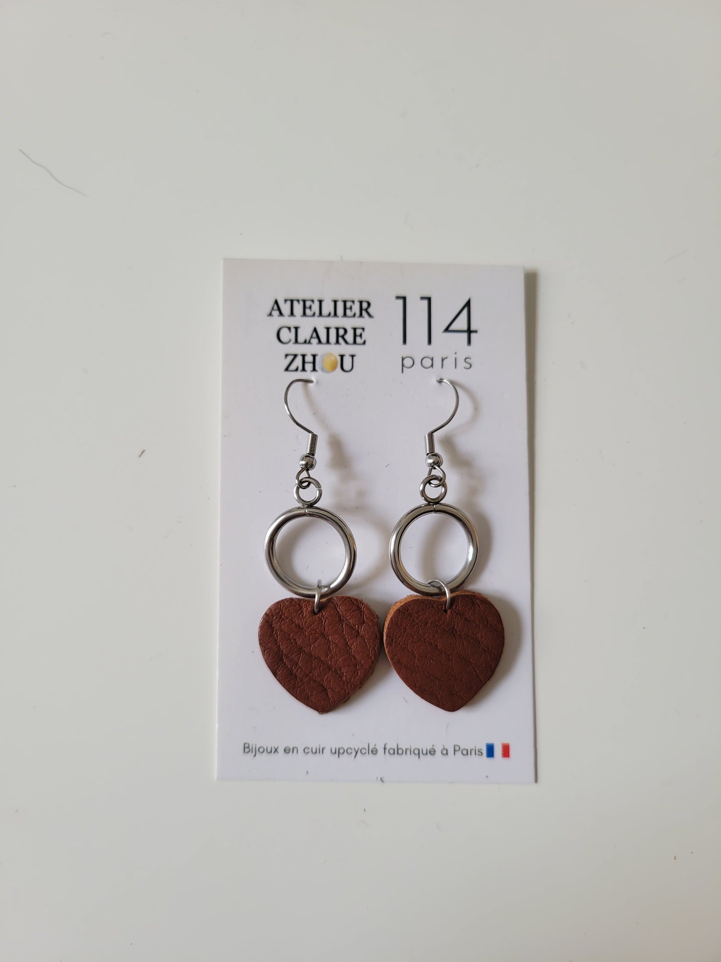 Boucles d'oreilles cuir recyclé double anneaux - Atelier Claire Zhou x 114 Paris