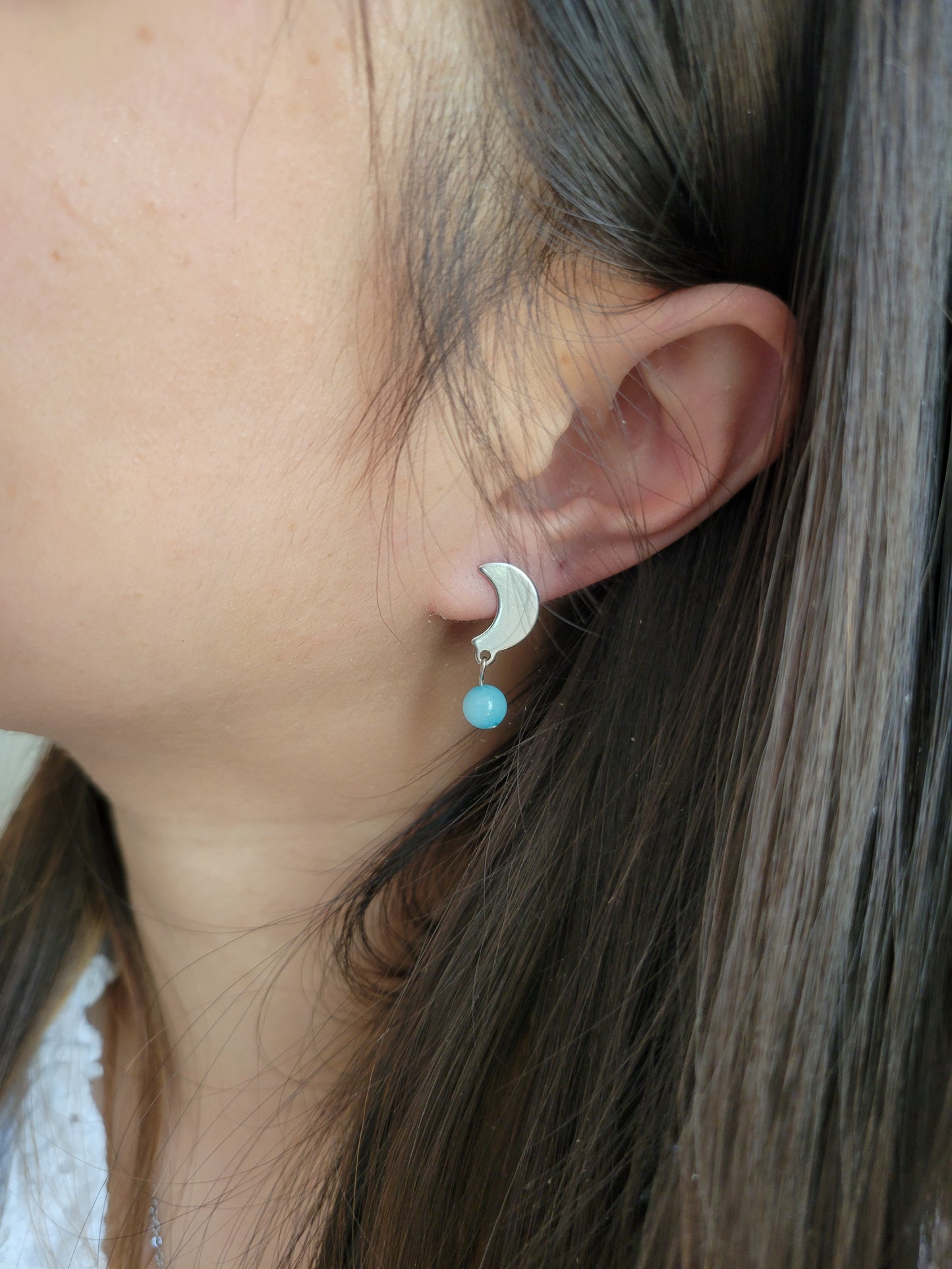 Boucles d'oreilles lune et perle pierres naturelles - LUNA