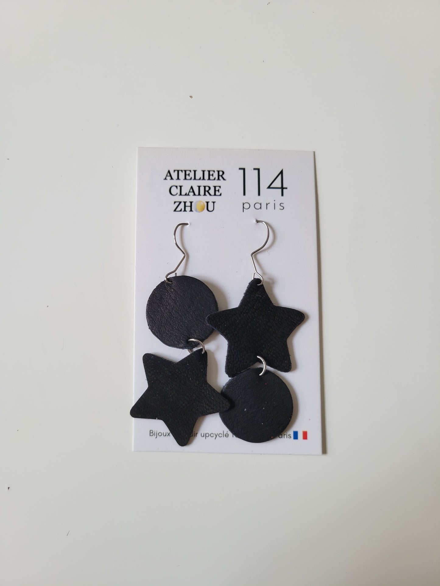 Boucles d'oreilles cuir recyclé double anneaux - Atelier Claire Zhou x 114 Paris