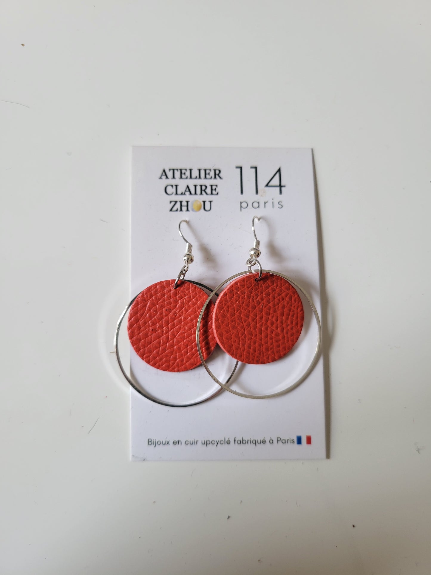 Boucles d'oreilles cuir recyclé double anneaux - Atelier Claire Zhou x 114 Paris