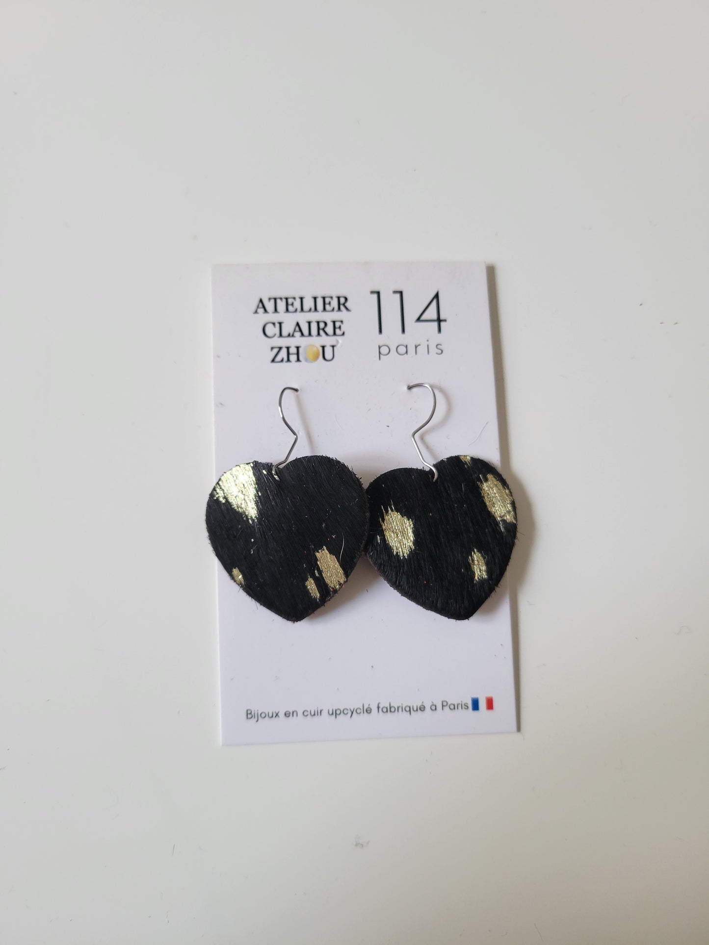 Boucles d'oreilles cuir recyclé double anneaux - Atelier Claire Zhou x 114 Paris