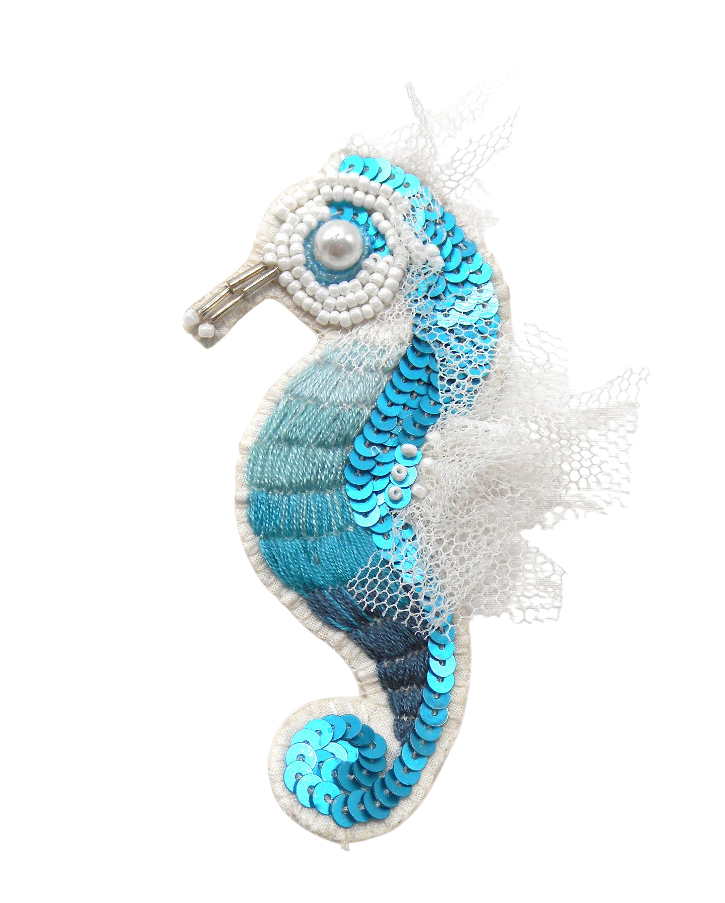 Broche brodée main animaux des océans