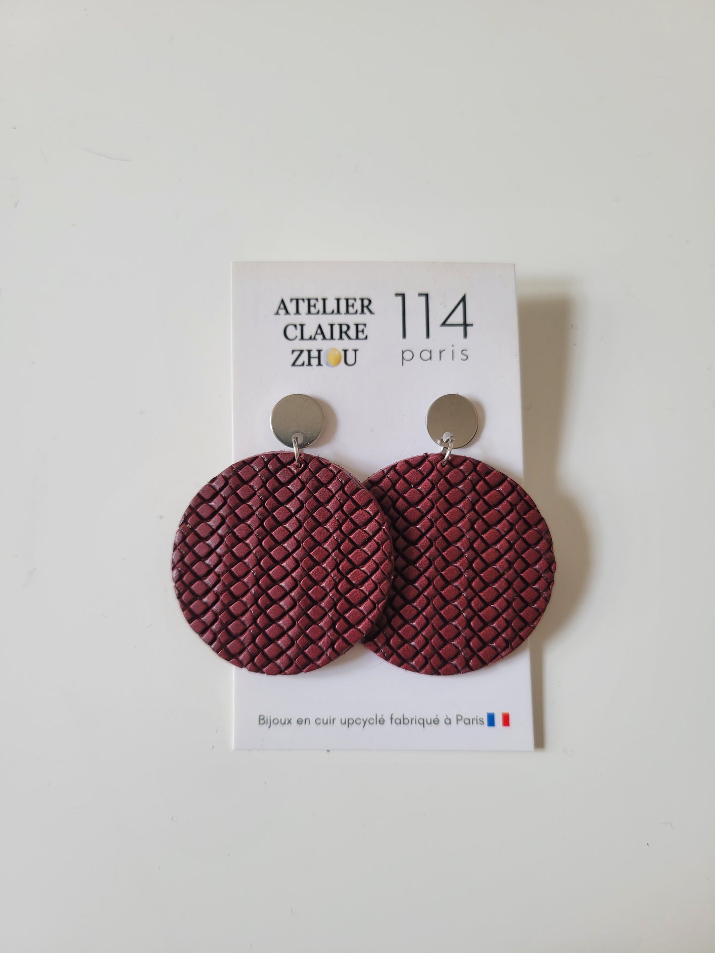 Boucles d'oreilles cuir recyclé - Atelier Claire Zhou x 114 Paris