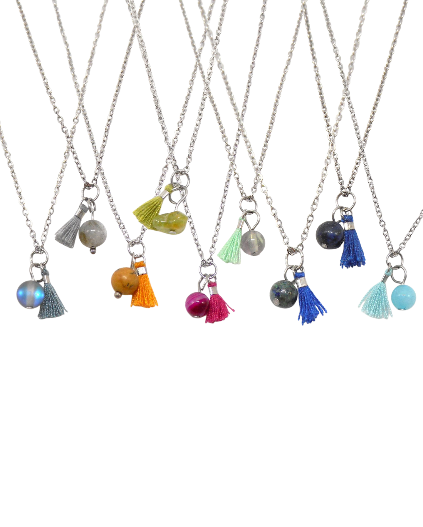 Collier bohème pierre et mini pompon - CALIE