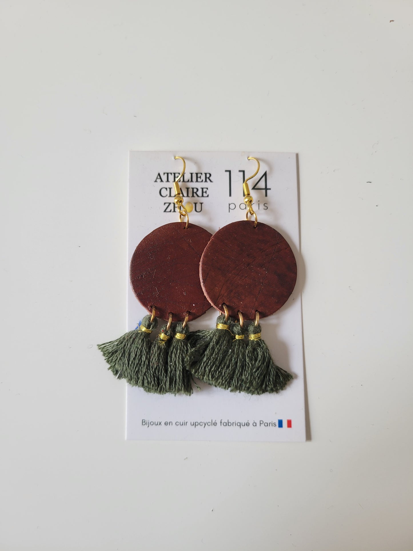 Boucles d'oreilles cuir recyclé - Atelier Claire Zhou x 114 Paris