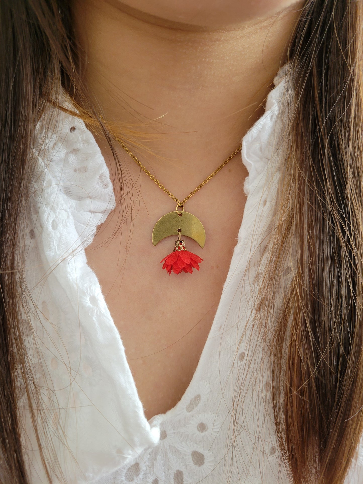 Collier croissant lune fleur - VICKI