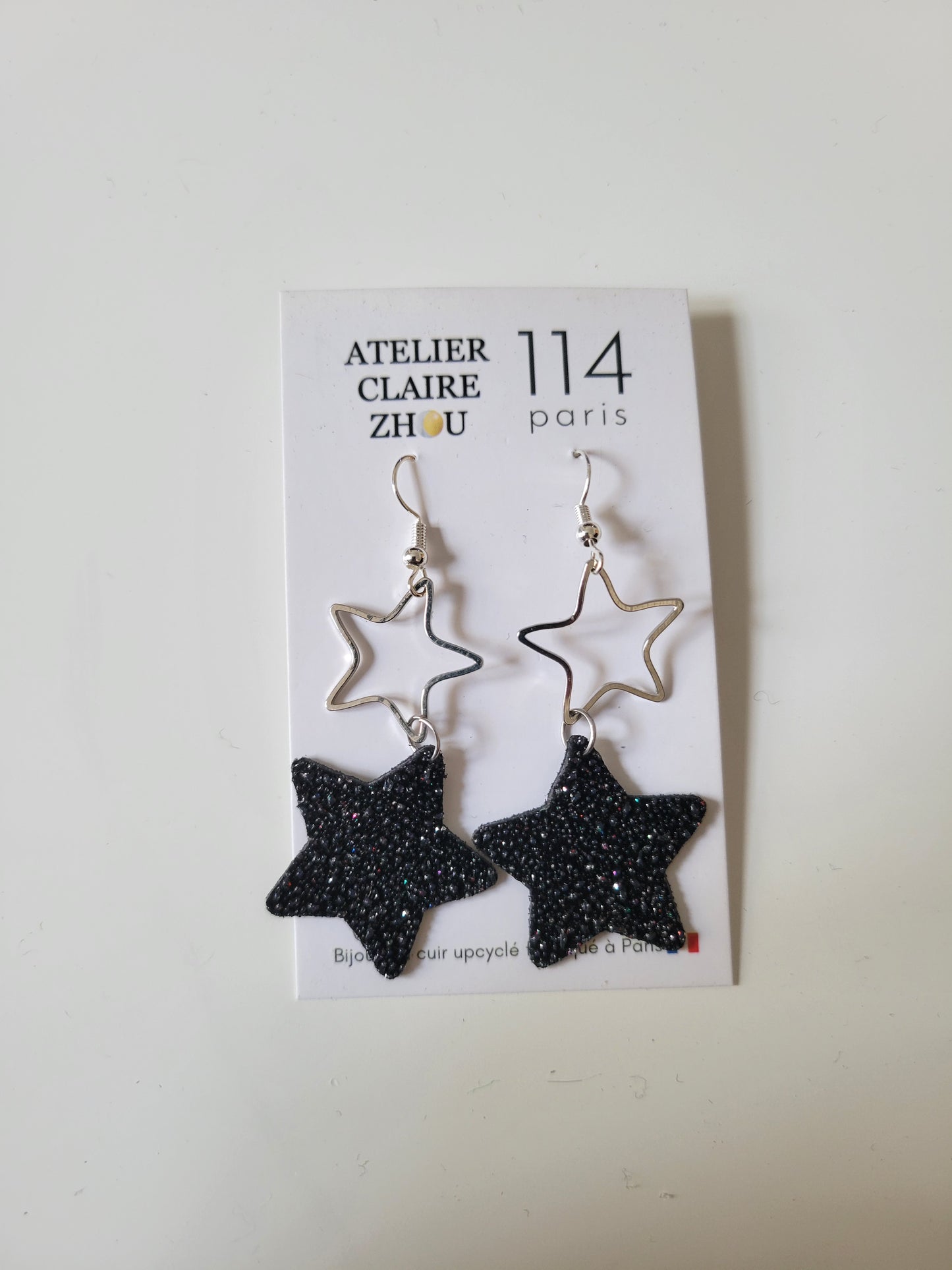 Boucles d'oreilles cuir recyclé double anneaux - Atelier Claire Zhou x 114 Paris