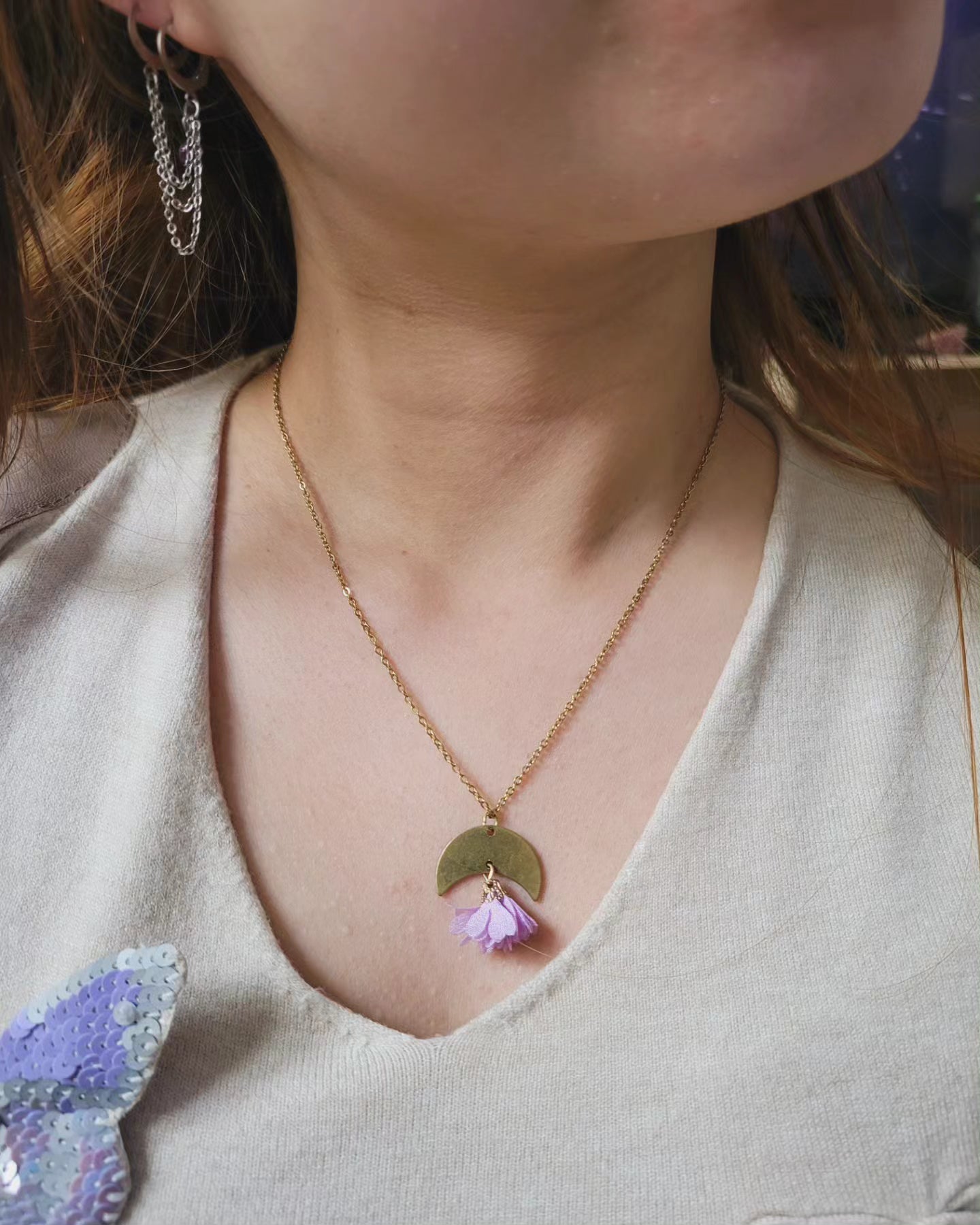 Collier croissant lune fleur - VICKI